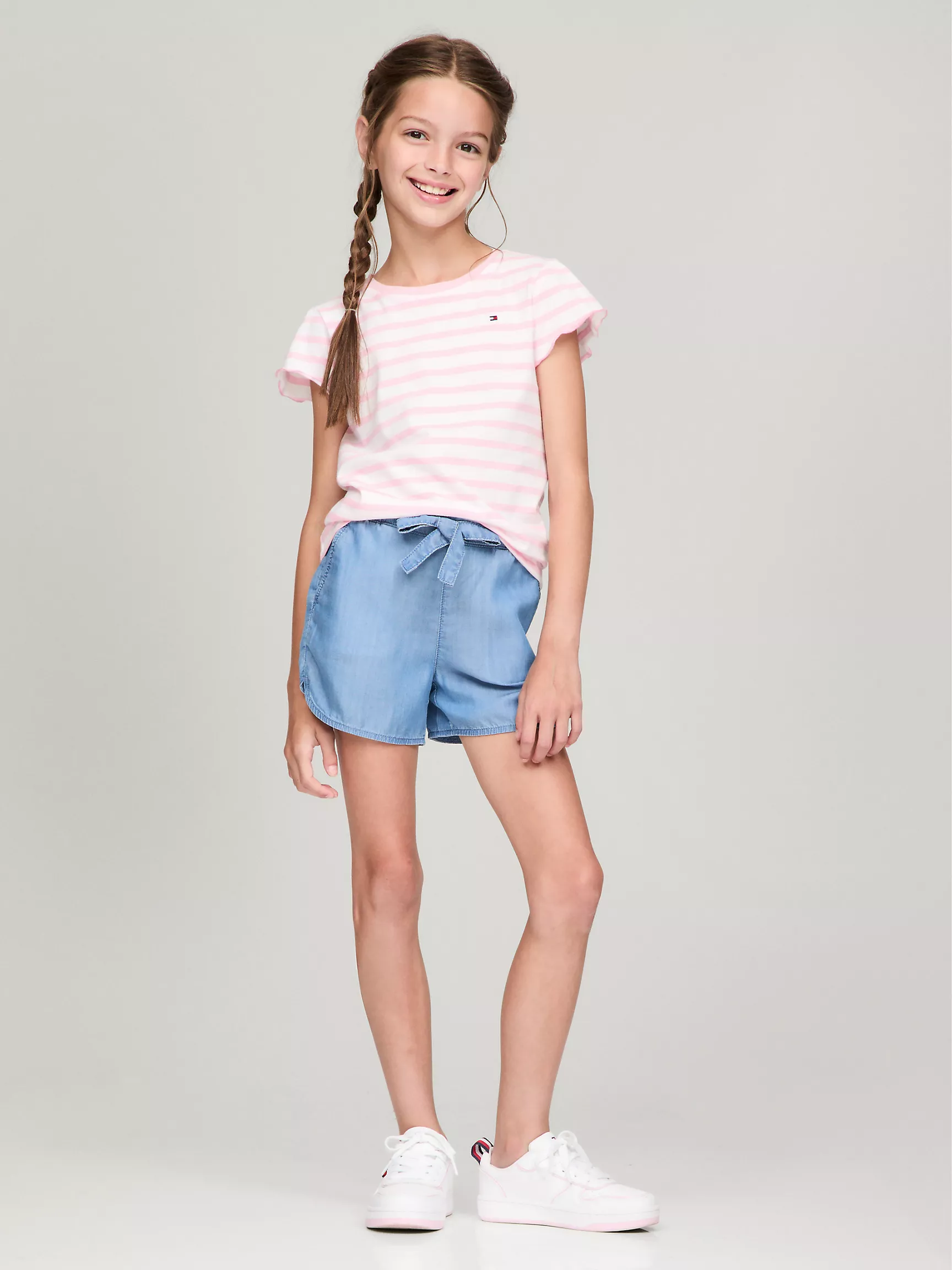 Футболка для девочек Tommy Hilfiger, Детская футболка в полоску с рукавами-воланами
