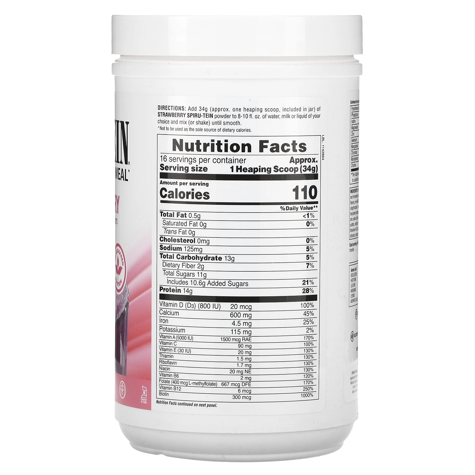 NaturesPlus, Spiru-Tein, протеиновый порошок, со вкусом клубники, 544 г (1,2 фунта)