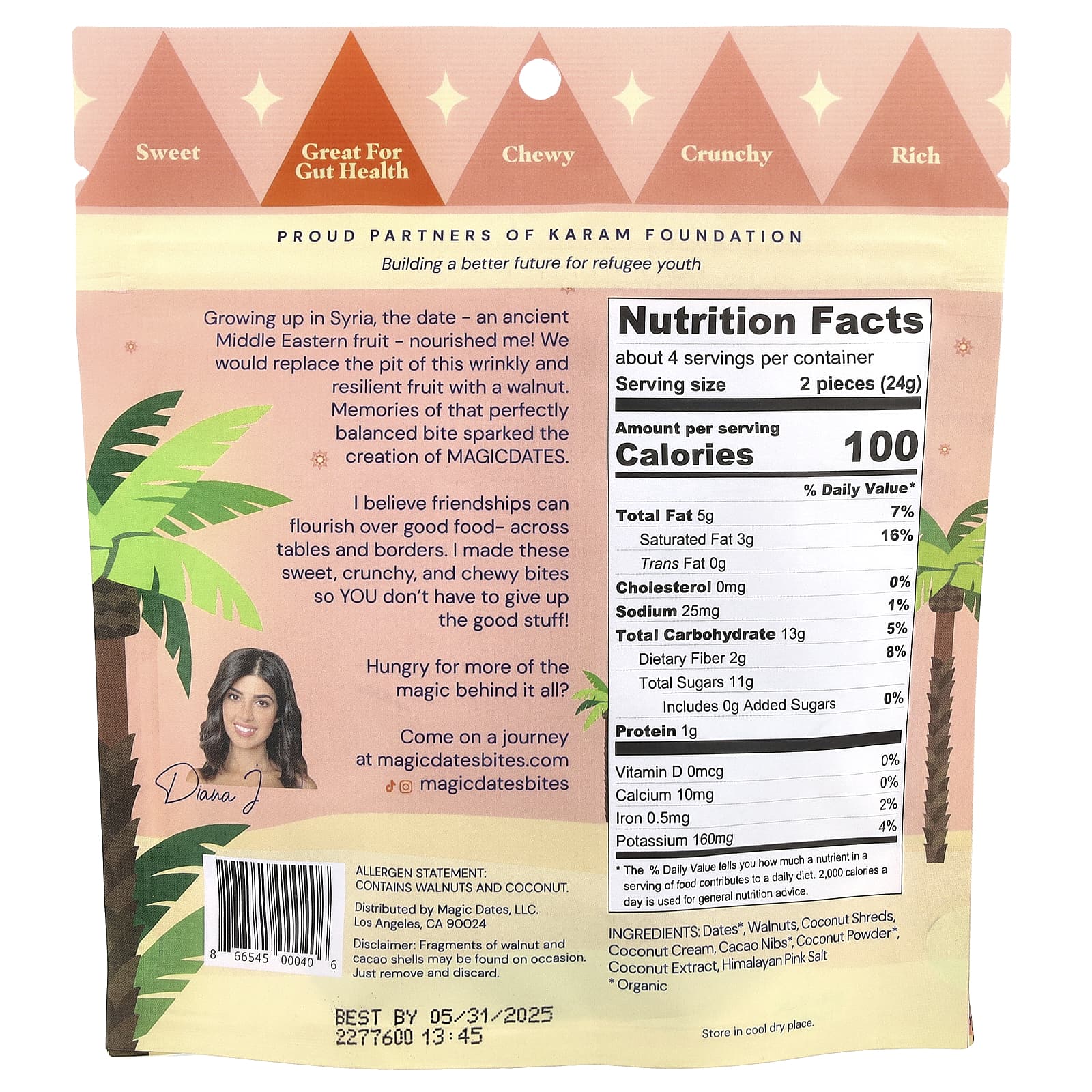 MAGICDATES, Original Snack Bites, торт с кокосовым кремом, 100 г (3,5 унции)