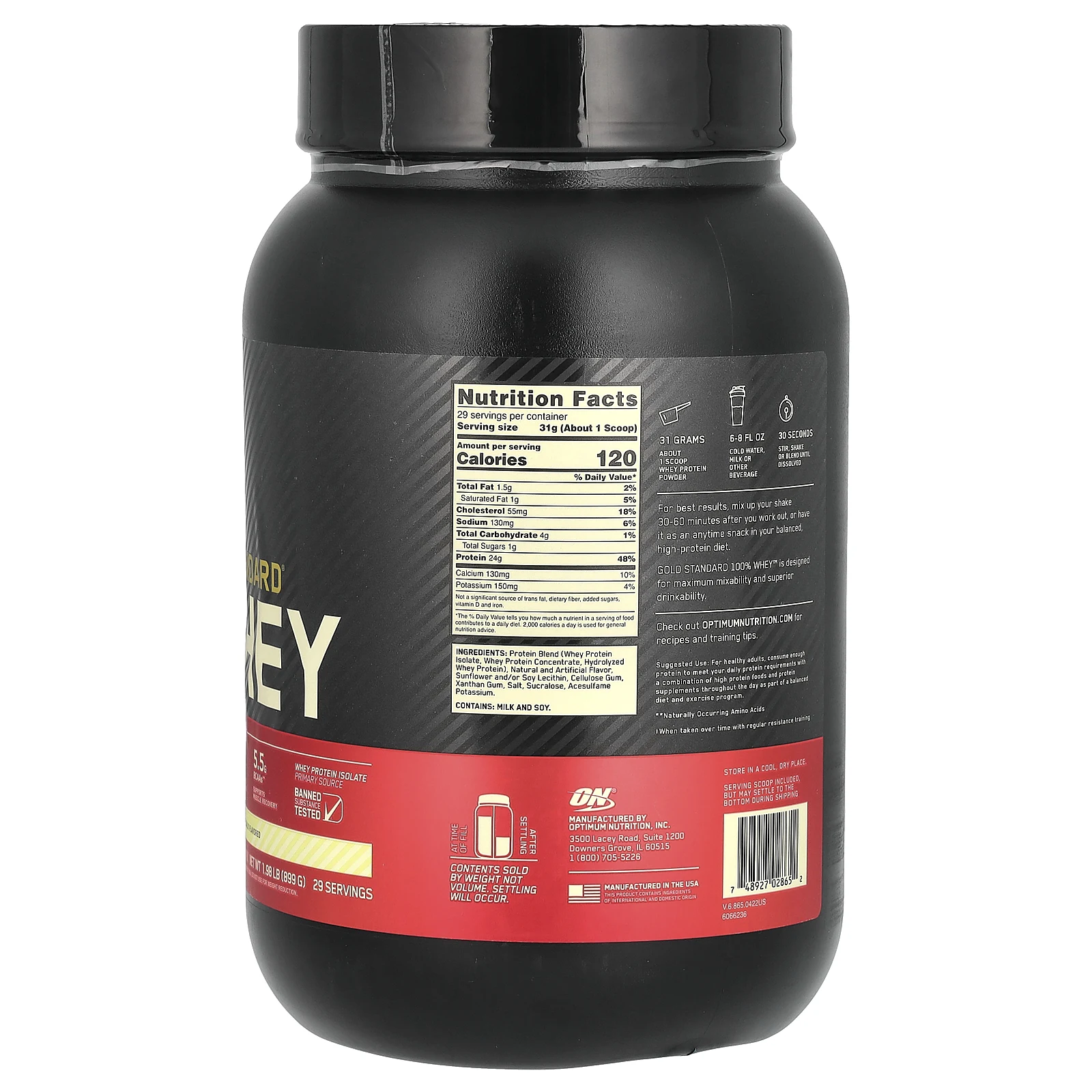 Optimum Nutrition, Gold Standard 100% Whey, сыворотка, ванильное мороженое, 907 кг (2 фунта)