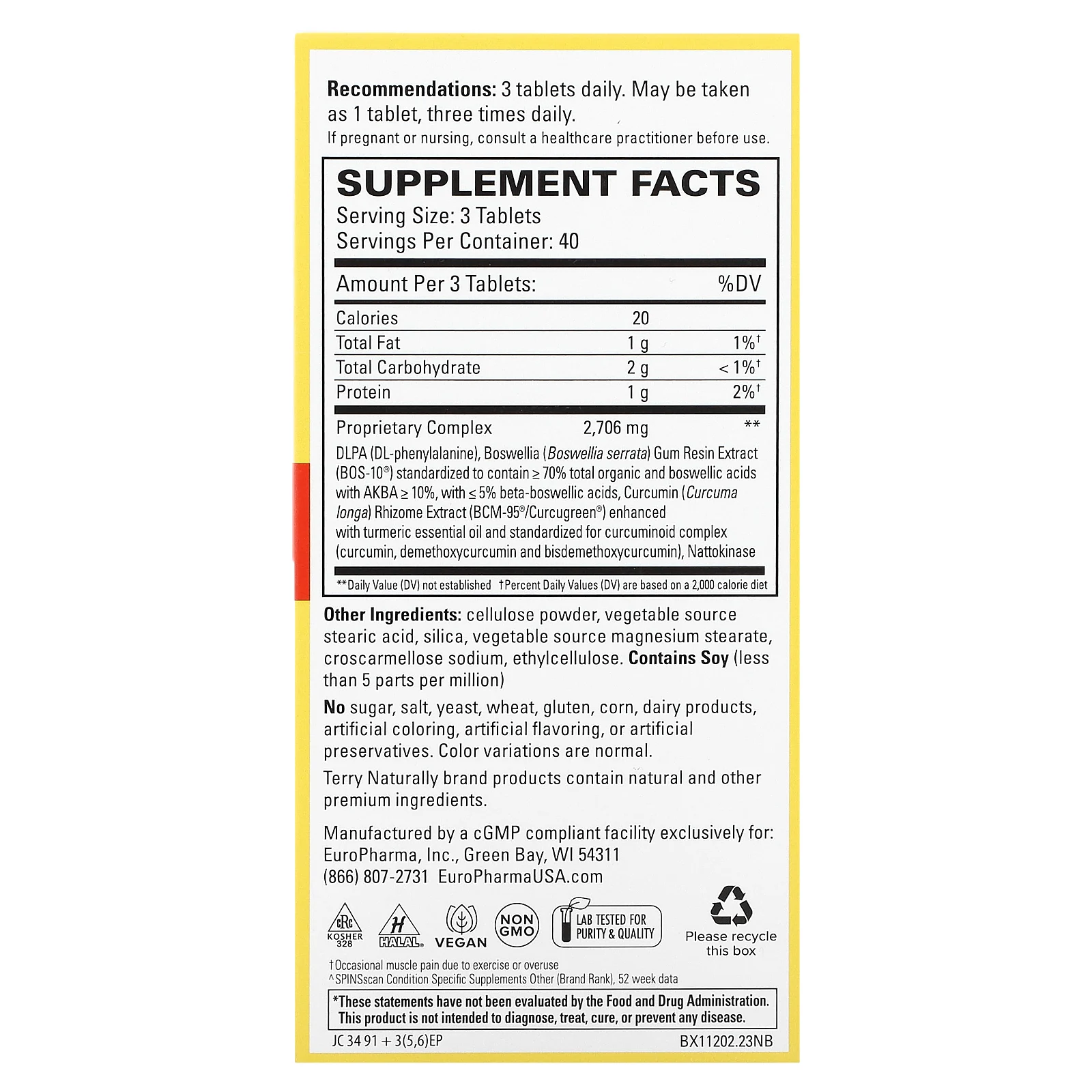 Terry Naturally, Curamin, очень сильное обезболивающее, 120 таблеток