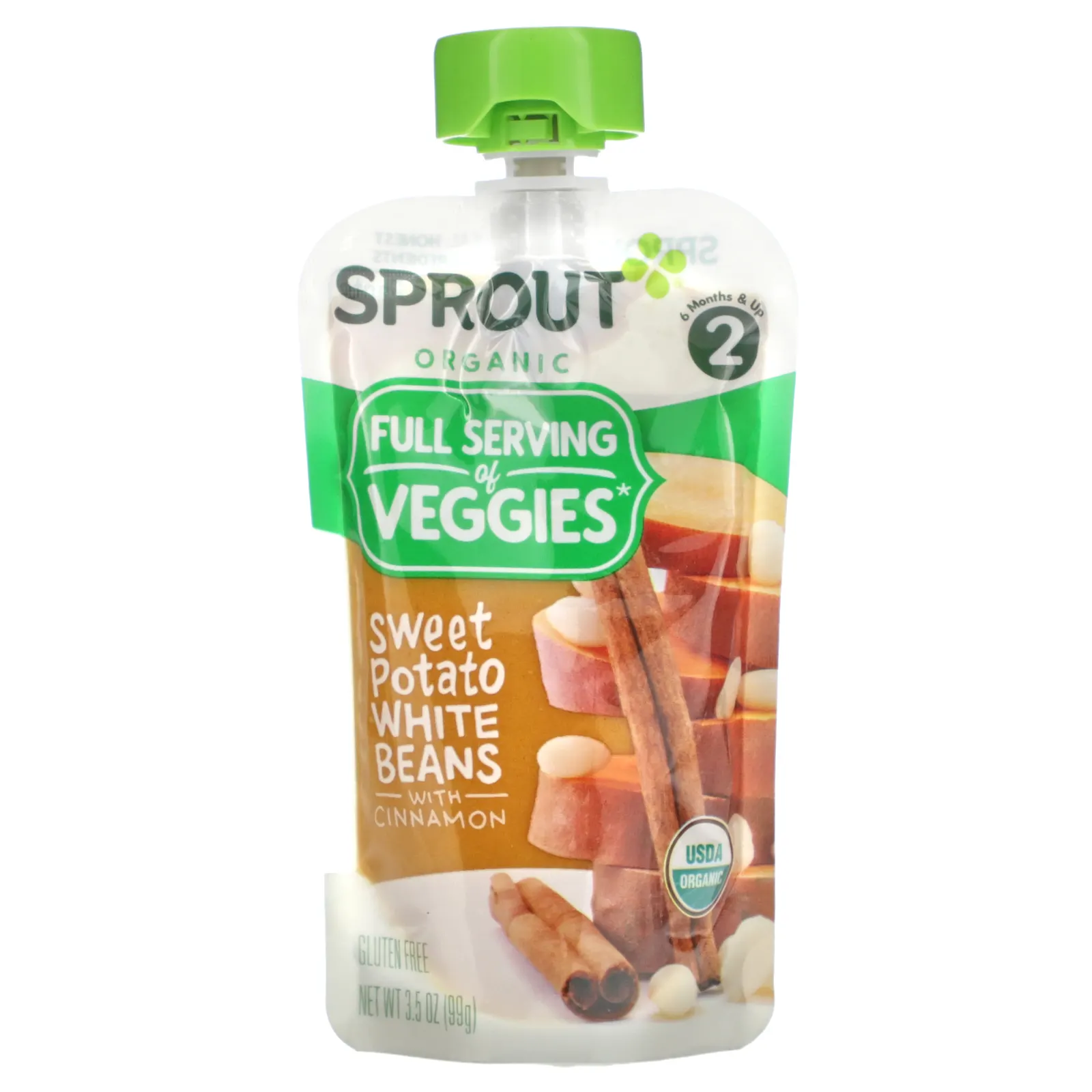 Sprout Organics, Детское питание, от 6 месяцев, белая фасоль из батата с корицей, 99 г (3,5 унции)