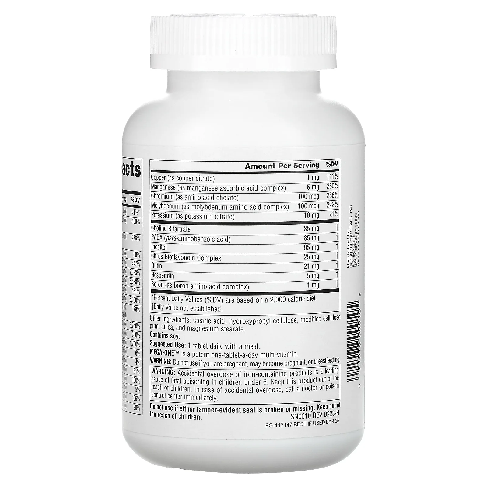 Source Naturals, Mega-One, высокоэффективный мультивитамин с минералами, 180 таблеток