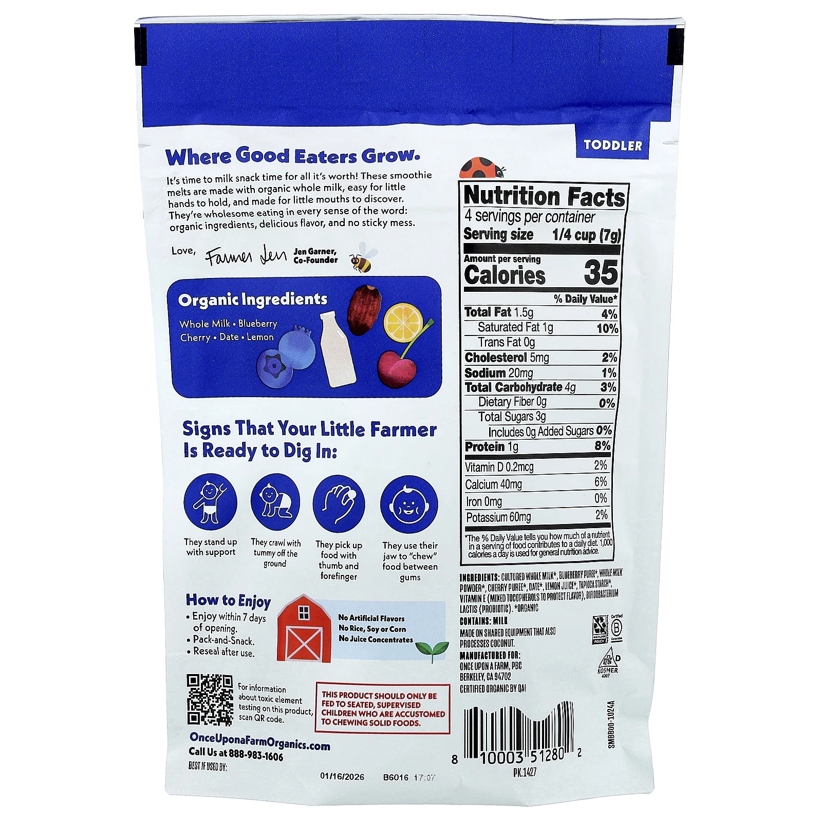 Once Upon A Farm, Органический смузи-плавик, для малышей, голубика, 28 г (1 унция)