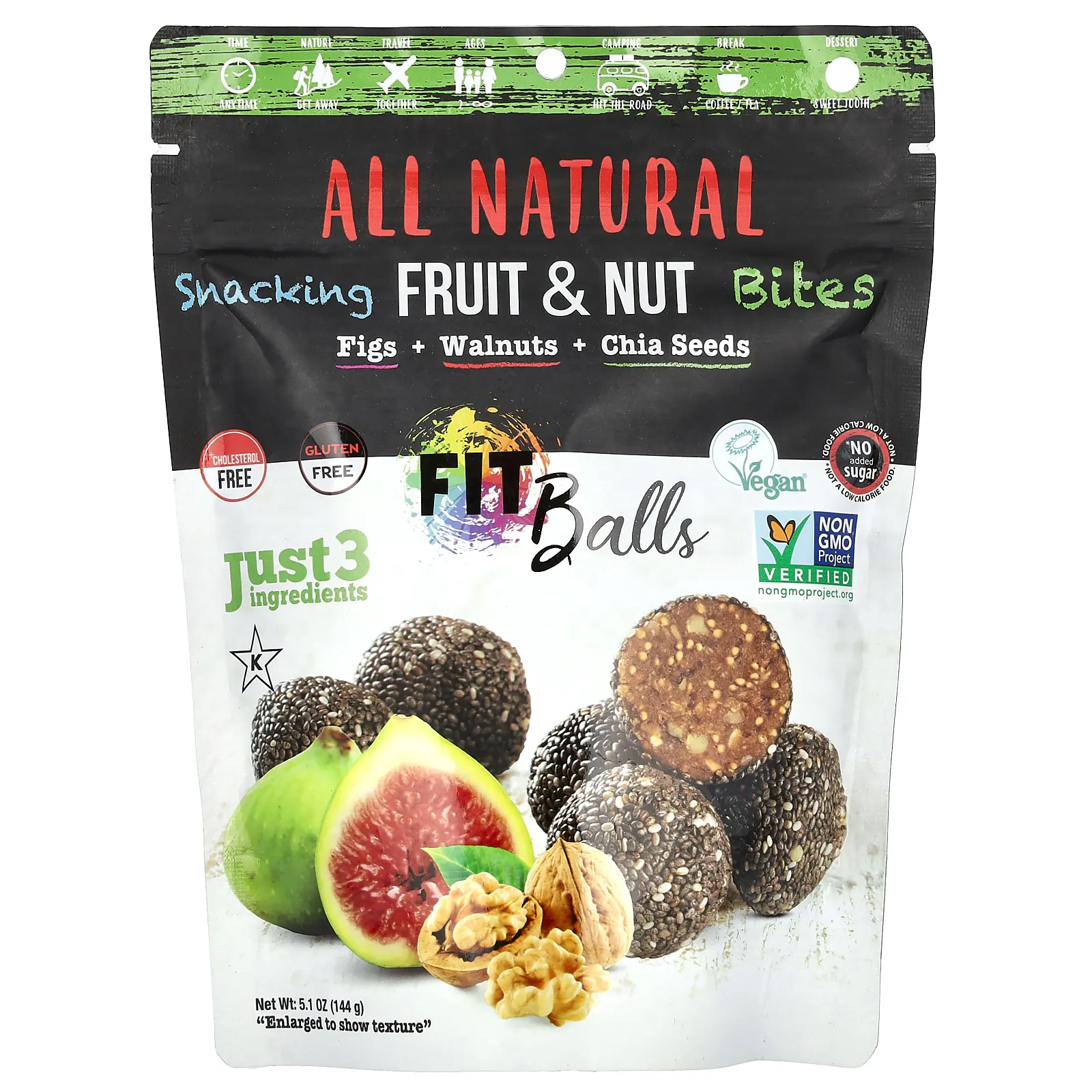 Nature's Wild Organic, Fitballs, натуральные снеки из фруктов и орехов, инжир, грецкие орехи и семена чиа, 144 г (5,1 унции)