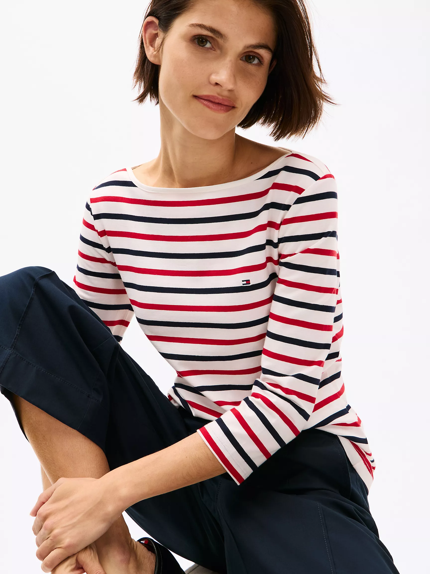 Женская футболка Tommy Hilfiger, Полосатая футболка с вырезом "лодочка"