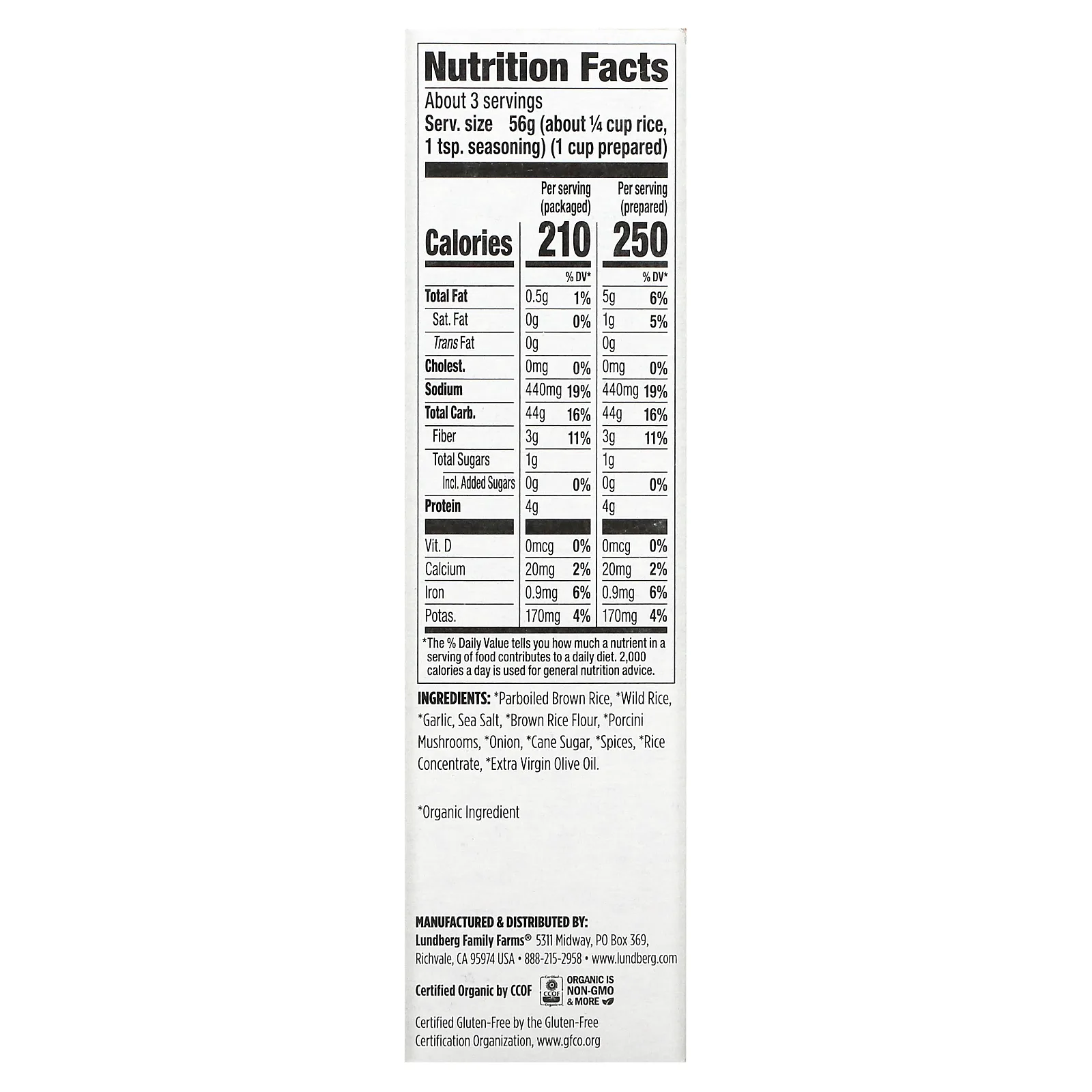 Lundberg, Органический цельнозерновой рис и смесь приправ, рис и дикий рис, дикие белые грибы, 6 унций (170 г)