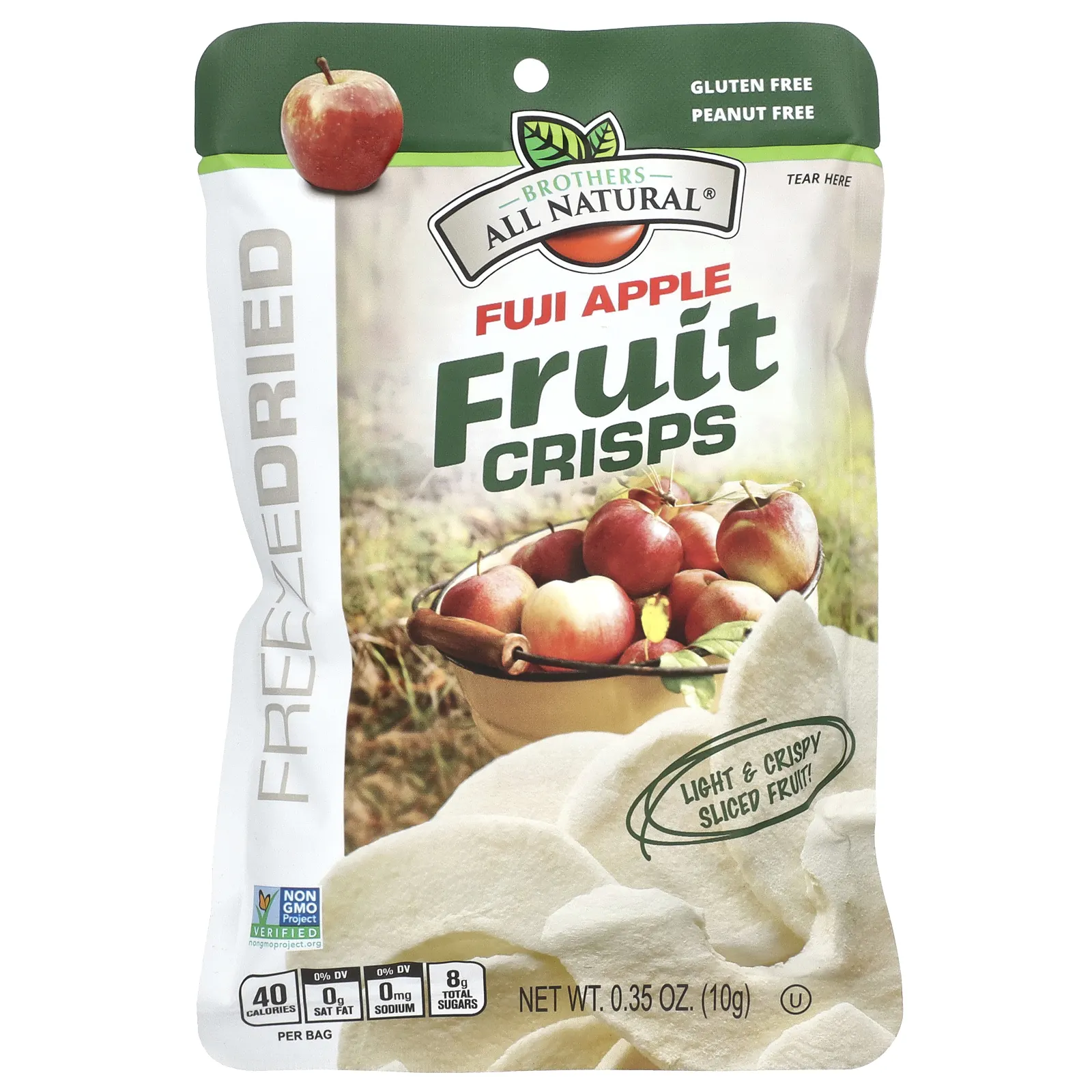 Brothers-All-Natural, Фруктовые чипсы, яблоко Фудзи, 12 пакетиков на одну порцию, 10 г (0,35 унции)