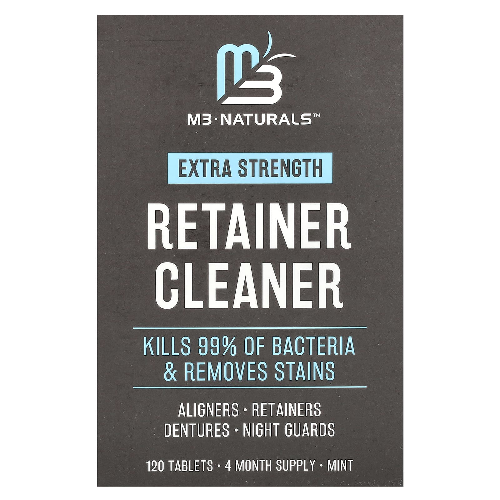 M3 Naturals, Retainer Cleaner, мята, 120 таблеток