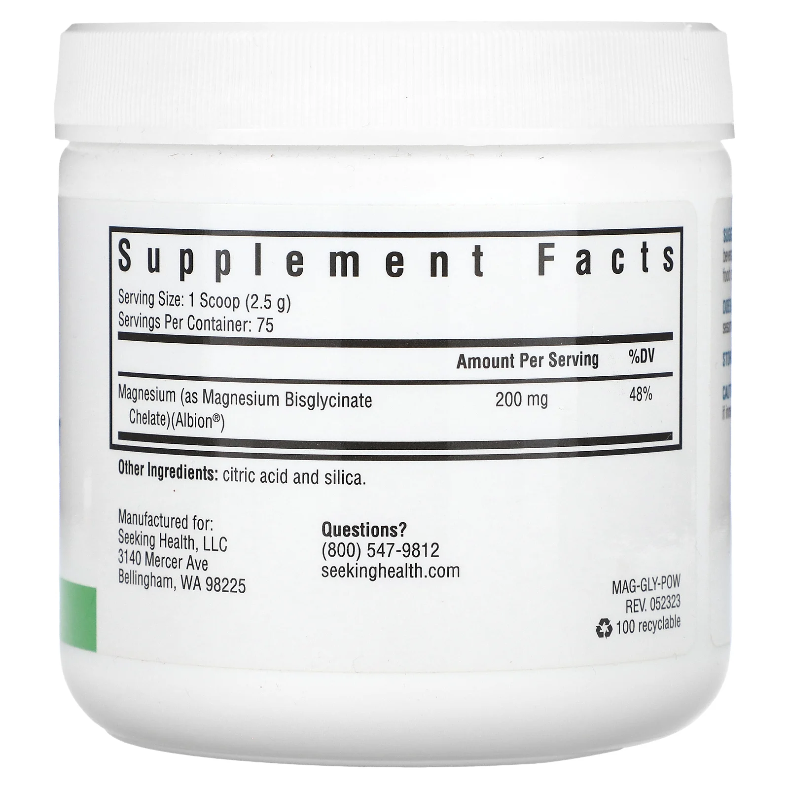 Seeking Health, глицинат магния в порошке, 200 мг, 187,5 г (6,61 унции)