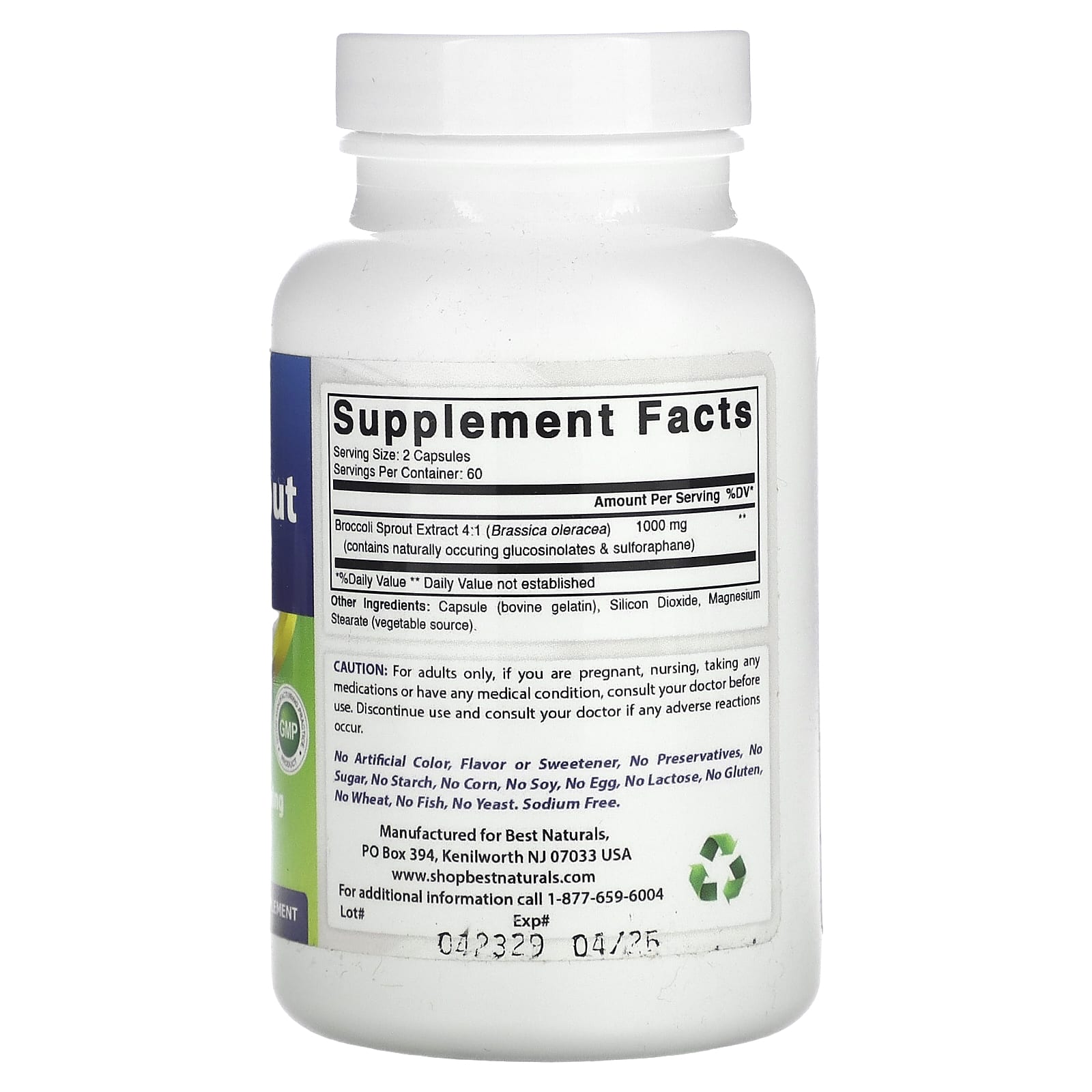 Best Naturals, экстракт ростков брокколи, 1000 мг, 120 капсул (500 мг в 1 капсуле)