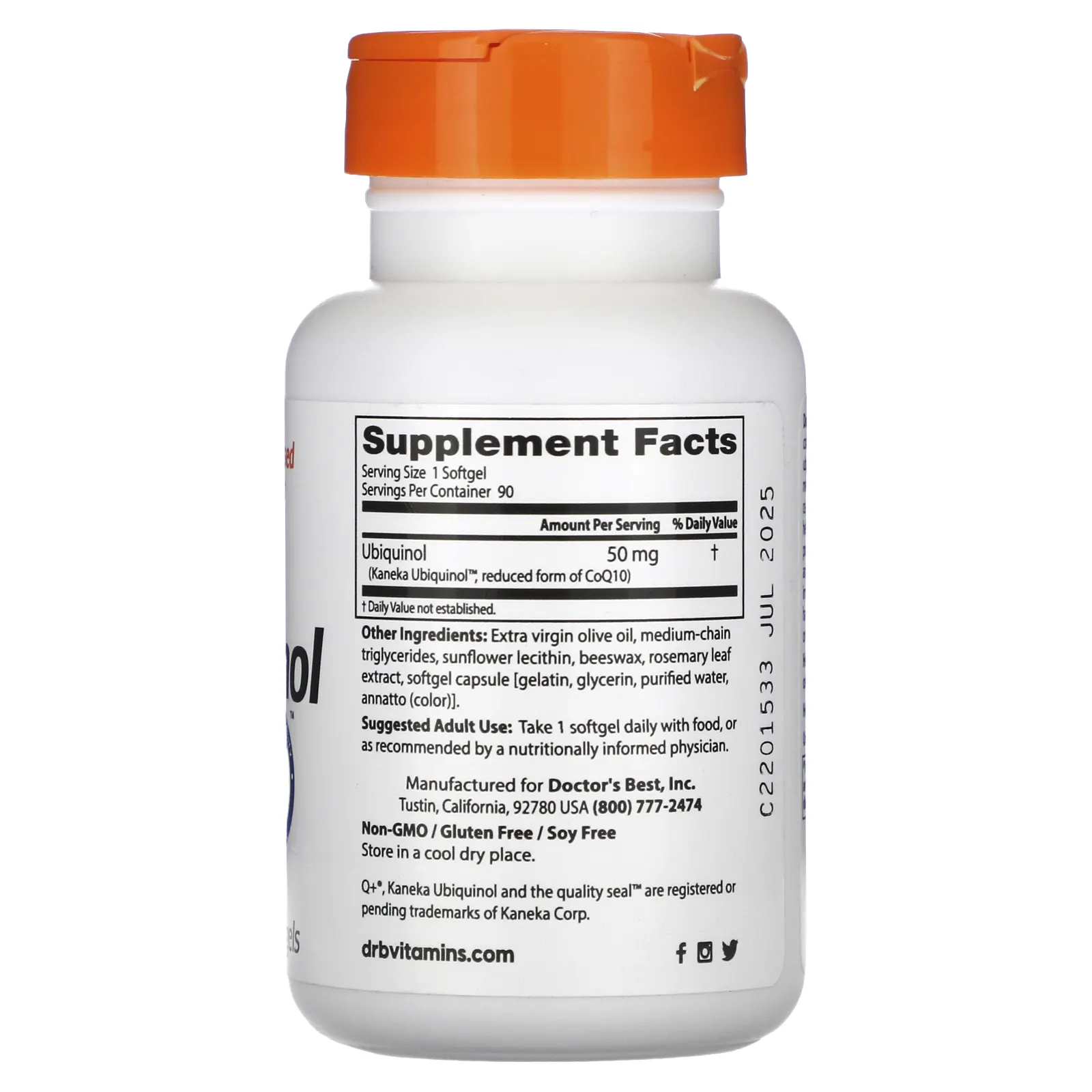 Doctor's Best, убихинол с Kaneka, 50 мг, 90 мягких таблеток