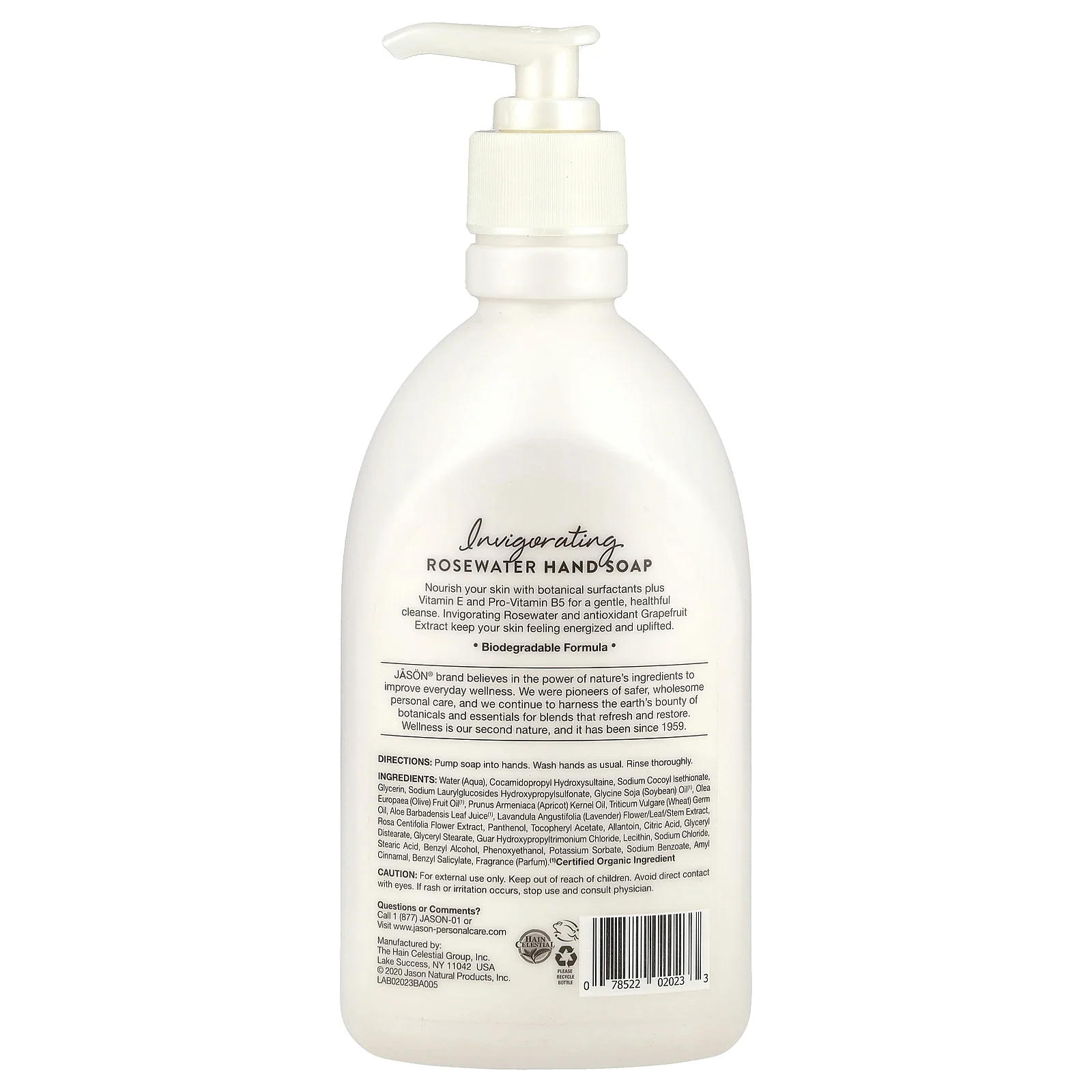 Jason Natural, Бодрящее мыло для рук, розовая вода, 473 мл (16 жидк. Унций)