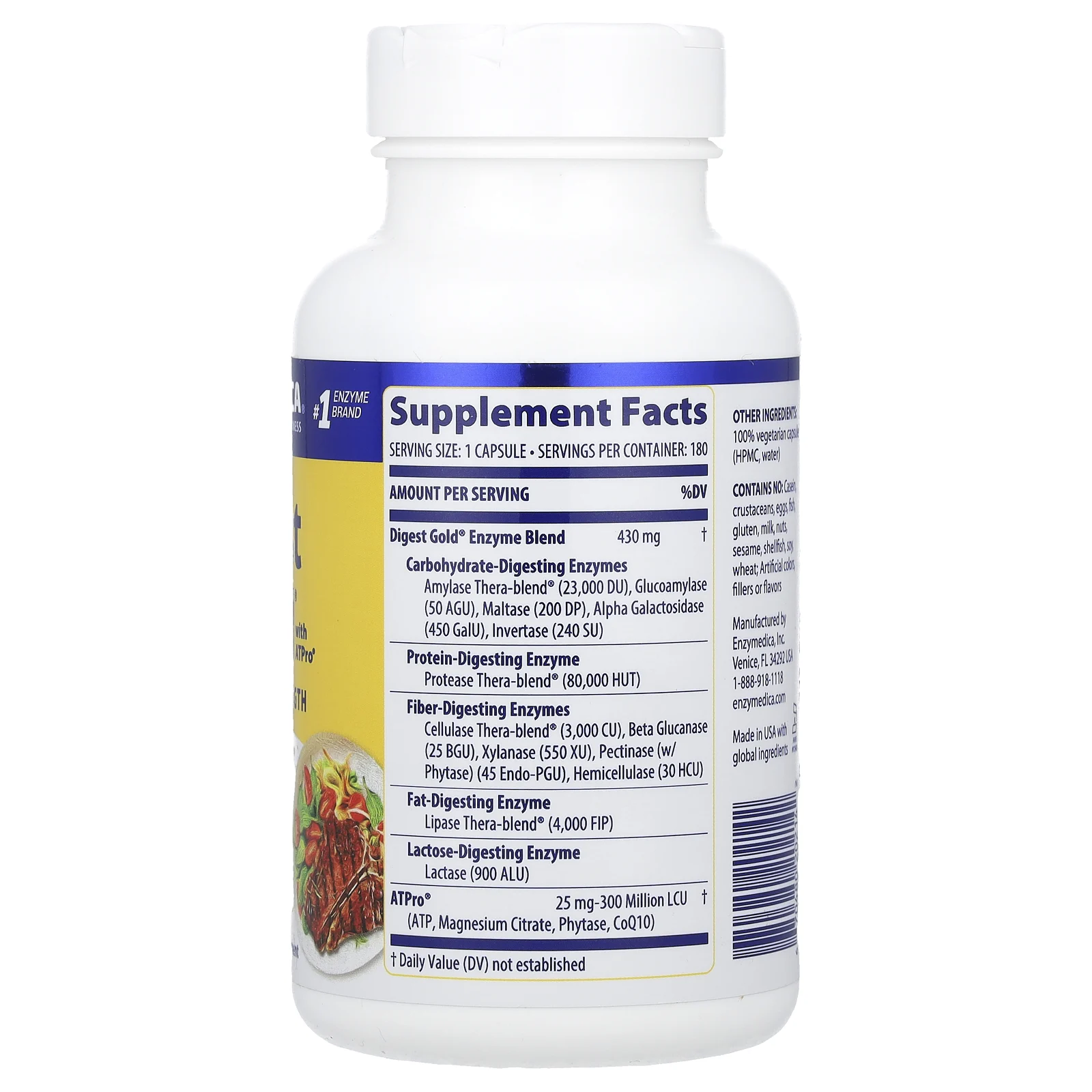 Enzymedica, Digest Gold с ATPro, 180 капсул