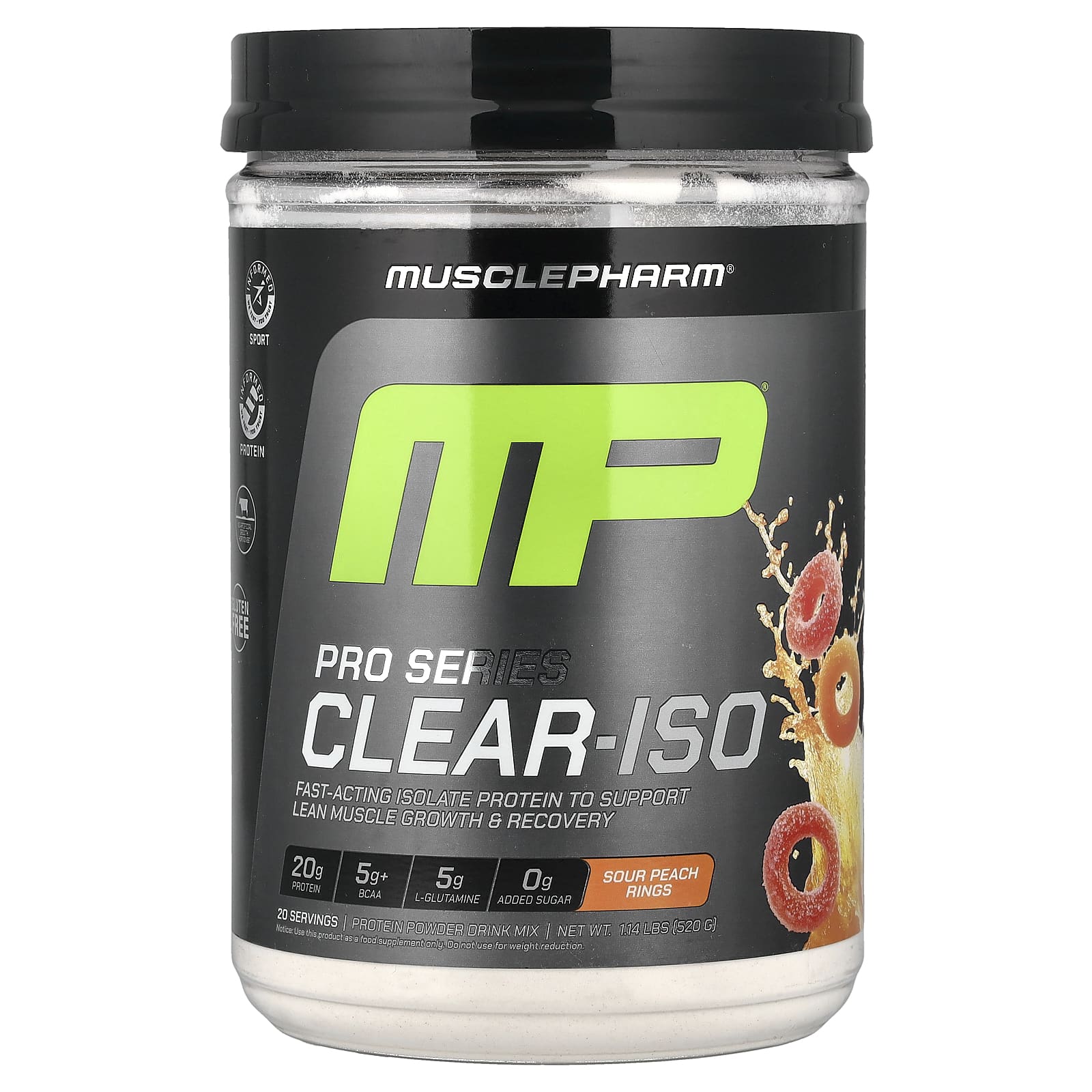 MusclePharm, Pro Series Clear-ISO, протеиновая смесь для приготовления напитка, кусочки кислого персика, 520 мг (1,14 фунта)
