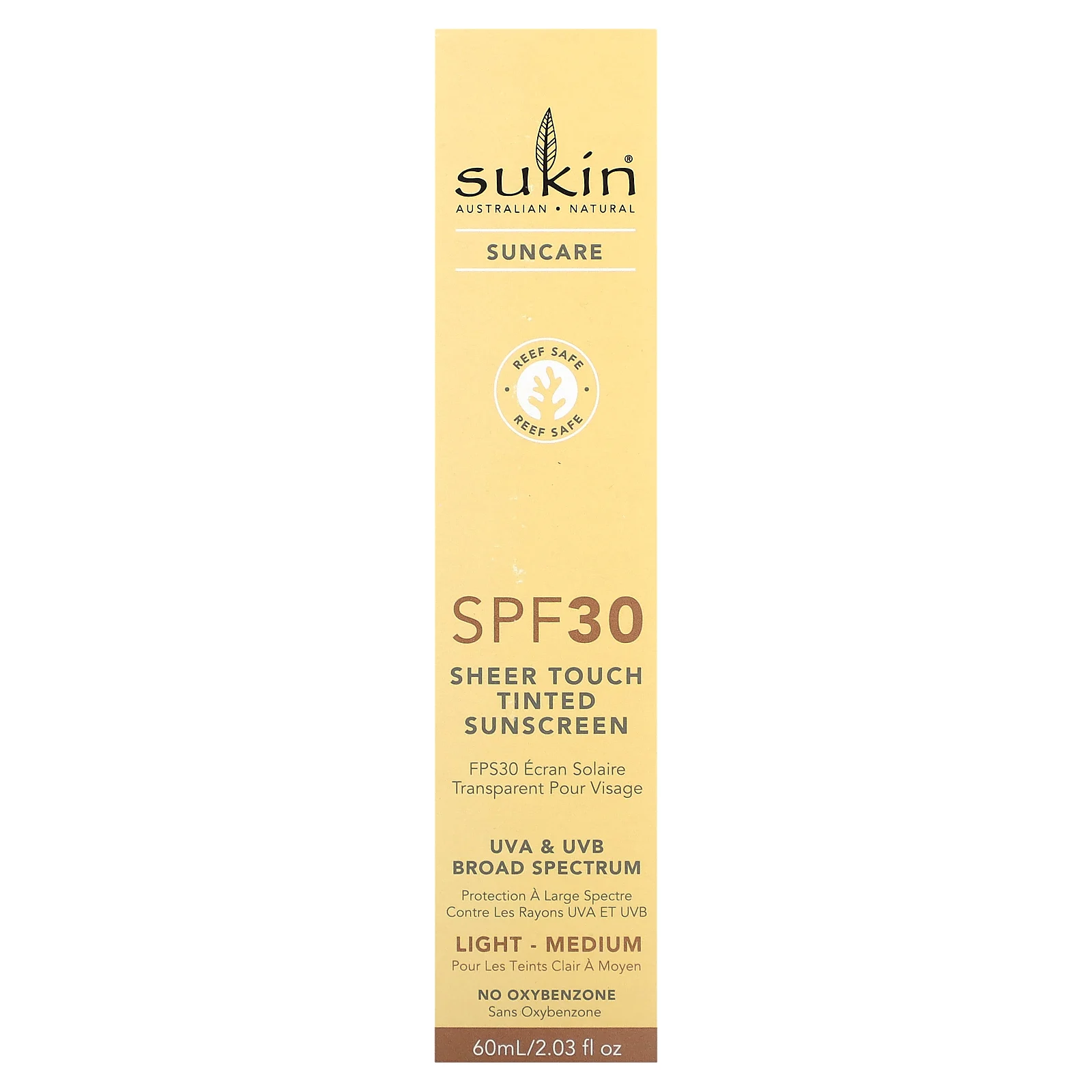 Sukin, Тонирующее солнцезащитное средство Sheer Touch, SPF30, светлый / средний, 60 мл (2,03 жидк. Унции)