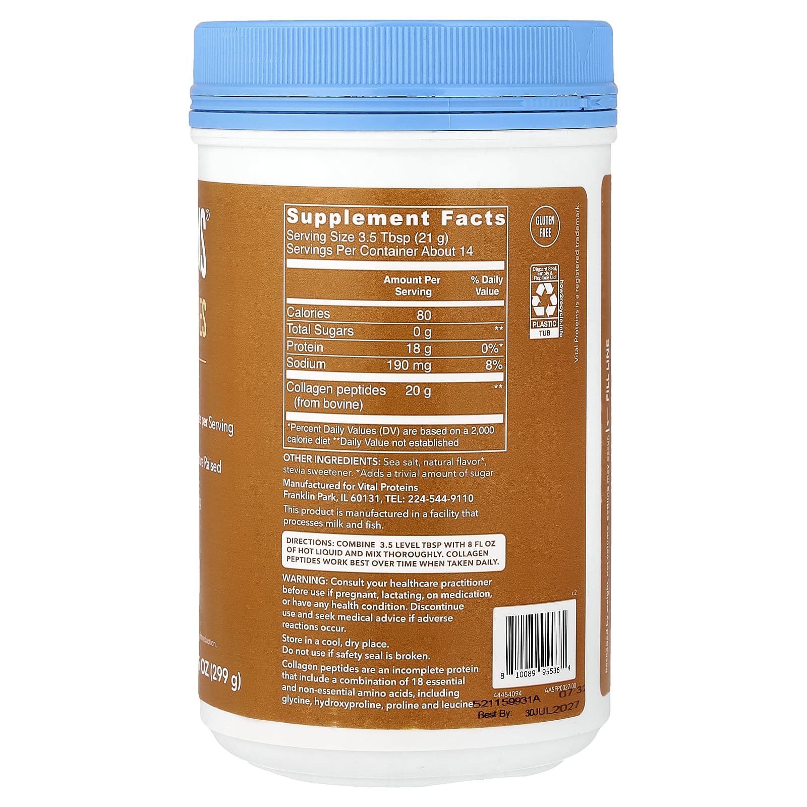 Vital Proteins, пептиды коллагена, соленая карамель, 299 г (10,5 унции)