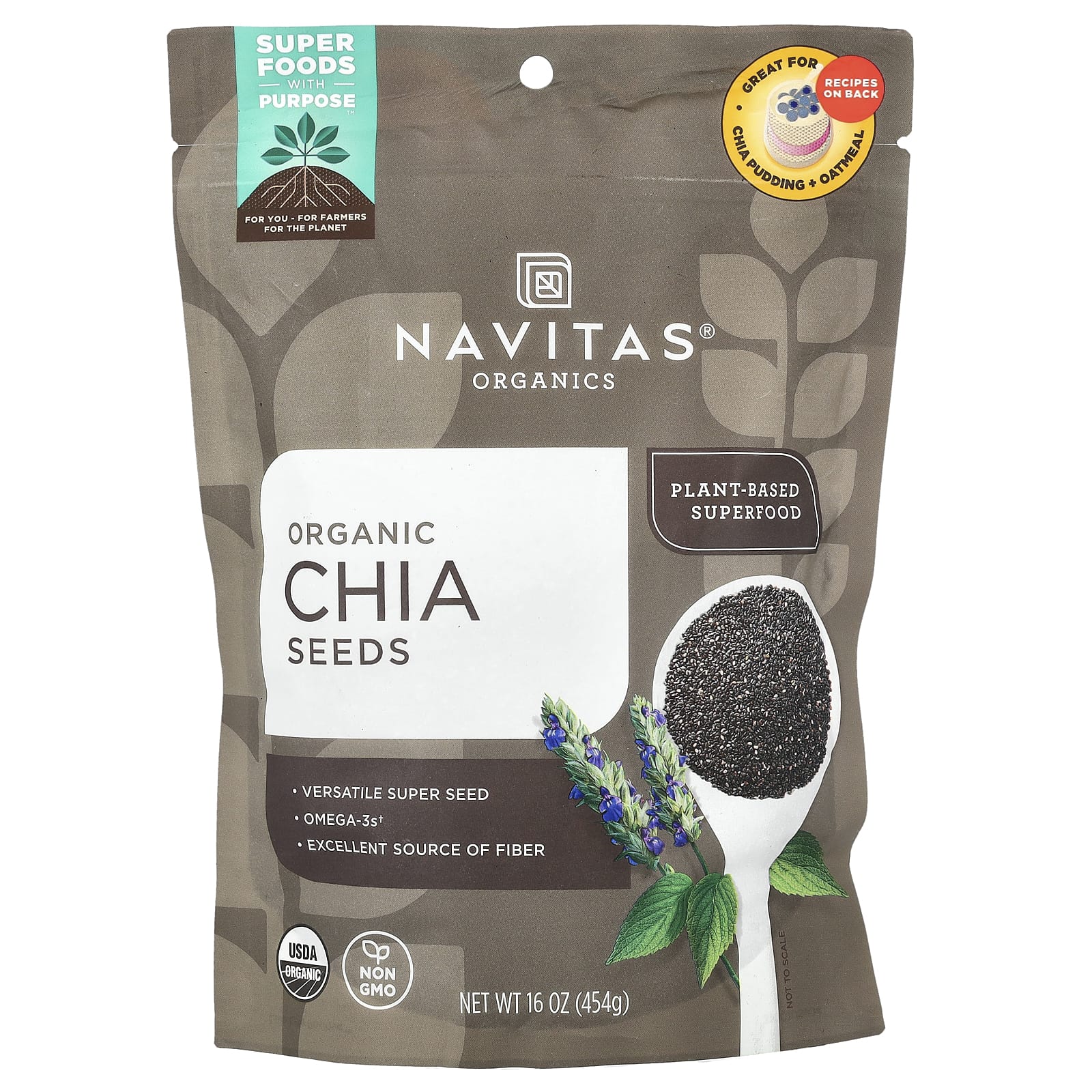 Navitas Organics, Органические семена чиа, 454 г