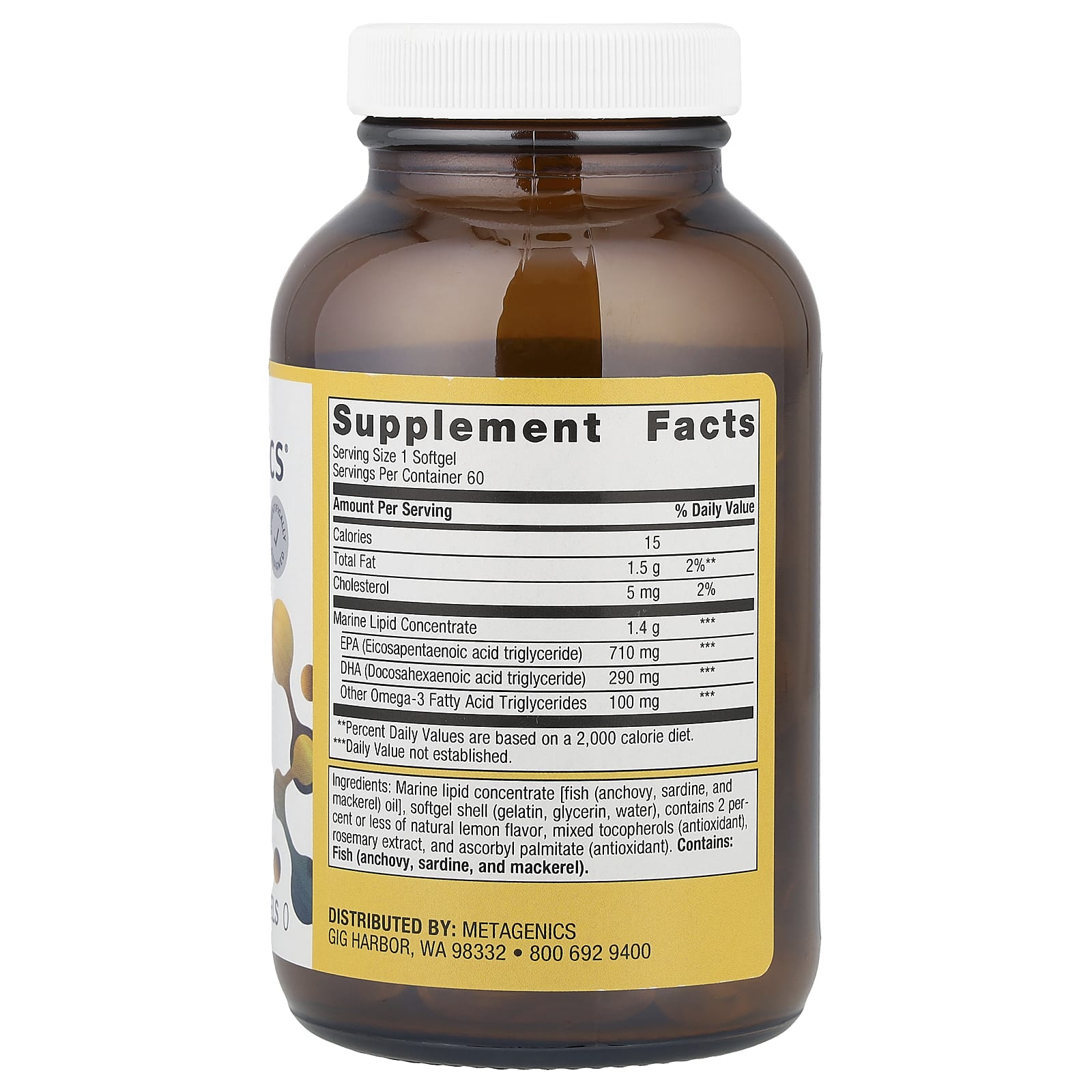 Metagenics, OmegaGenics®, рыбий жир с ЭПК и ДГК, натуральный лимон, 1000 мг, 60 мягких таблеток