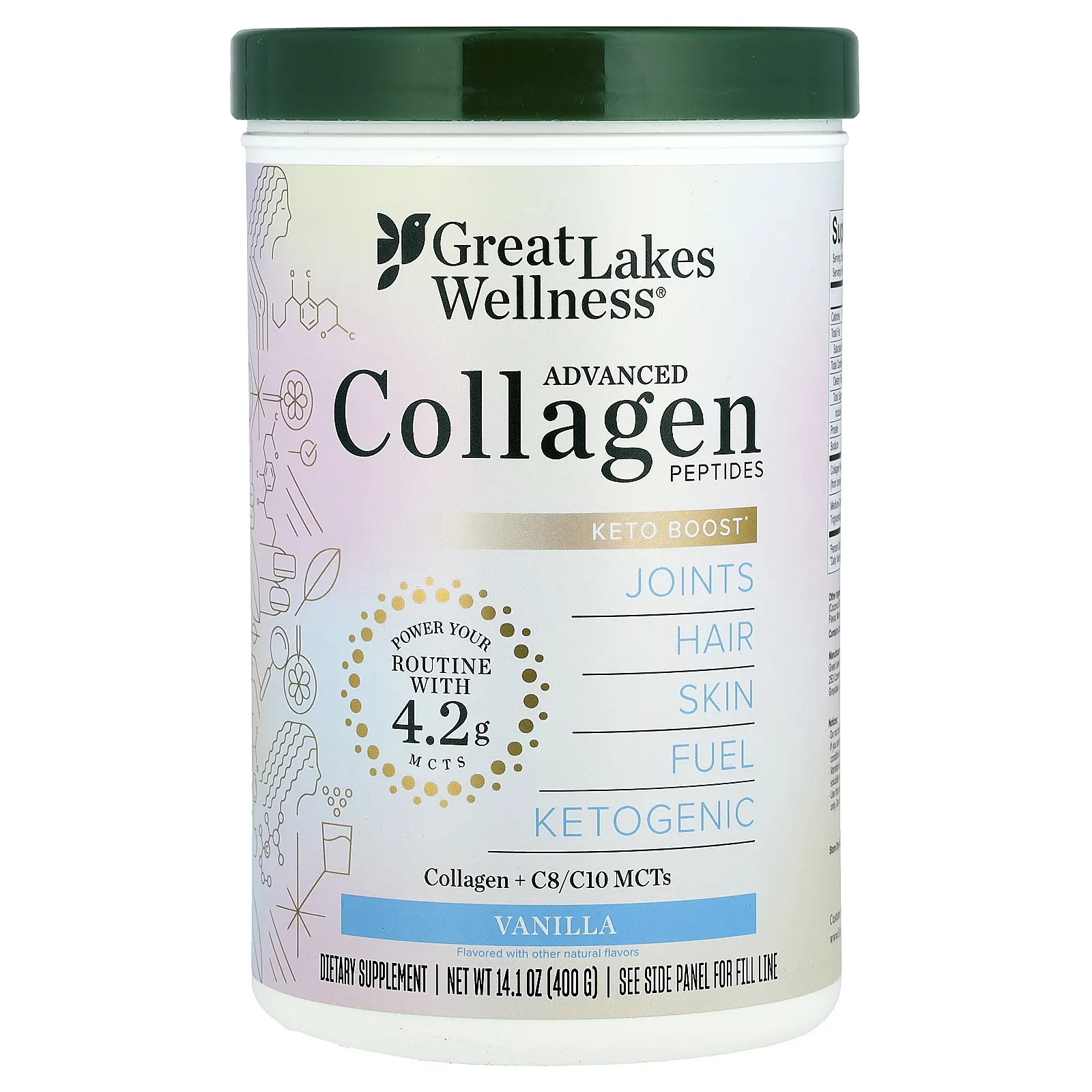 Great Lakes Wellness, Daily Keto Collagen, сливки без молочных продуктов, ваниль, 400 г (14,1 унции)