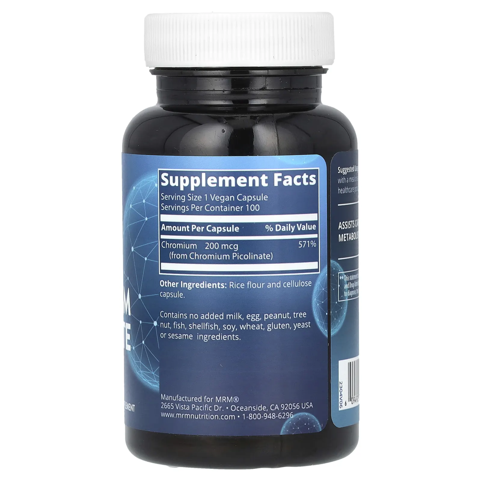 MRM Nutrition, Nutrition, пиколинат хрома, 200 мкг, 100 веганских капсул