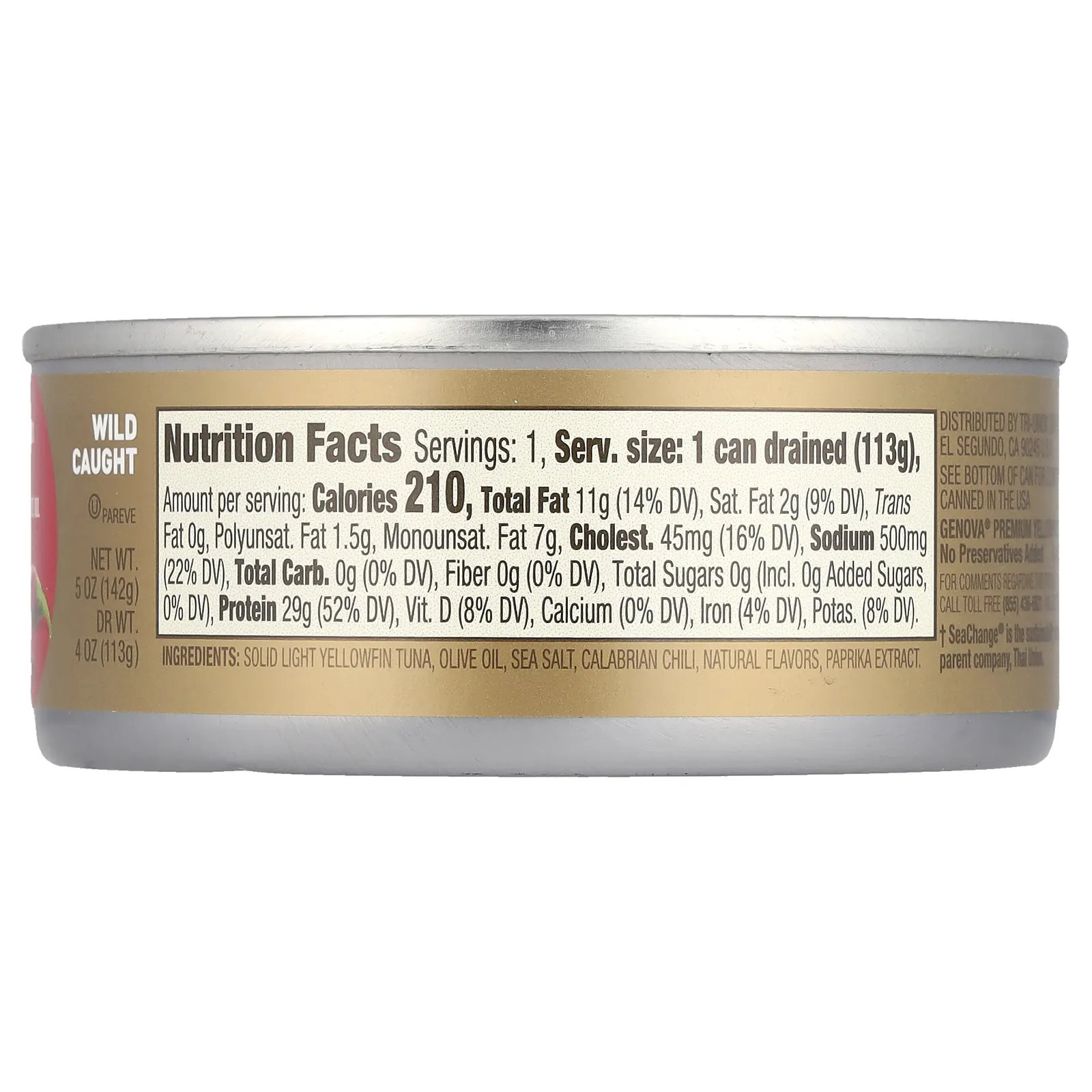 Genova, Желтоперый тунец, оливковое масло со вкусом калабрийского чили, 142 г (5 унций)