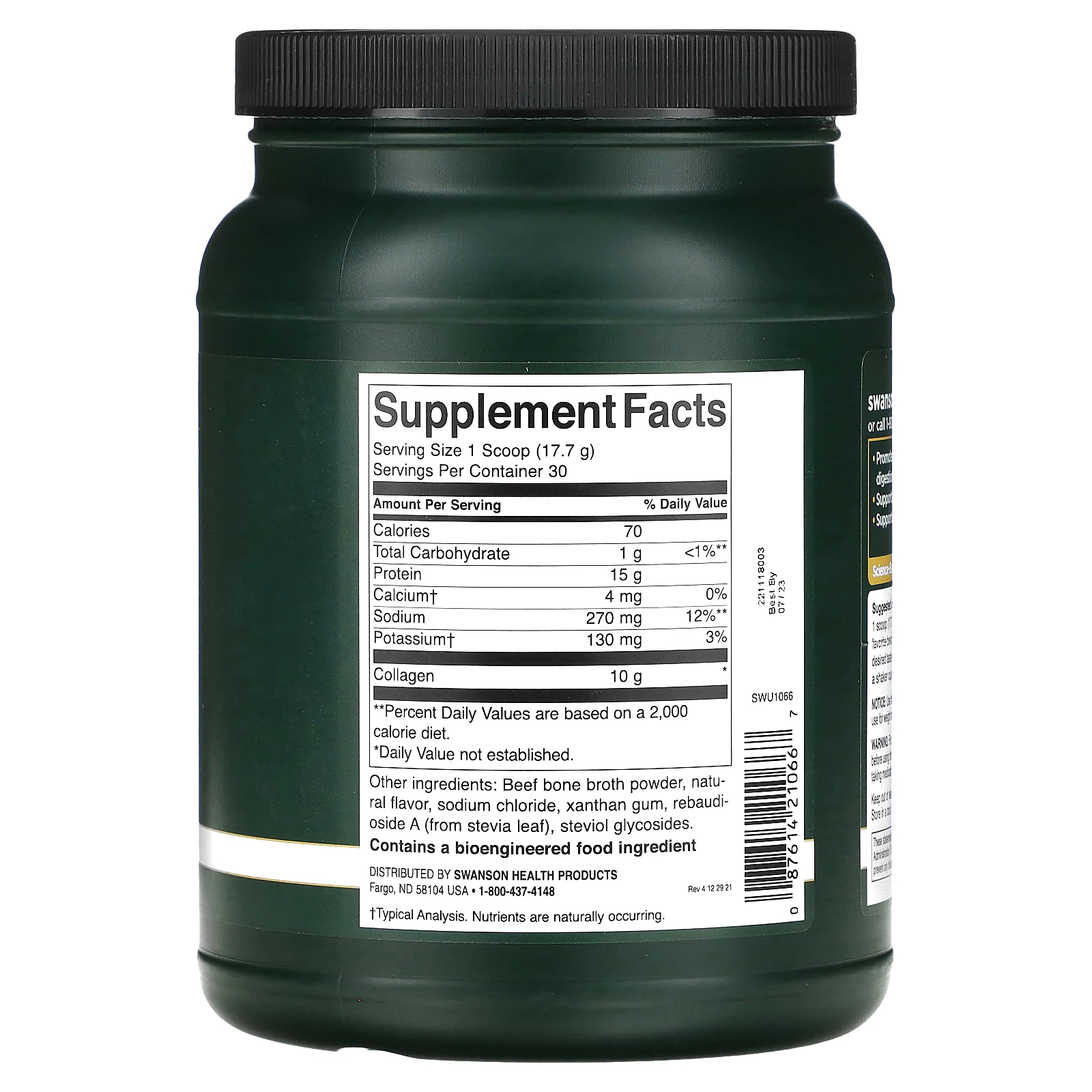 Swanson, Real Food Bone Broth Collagen, ваниль, 531 г (1,17 фунта)