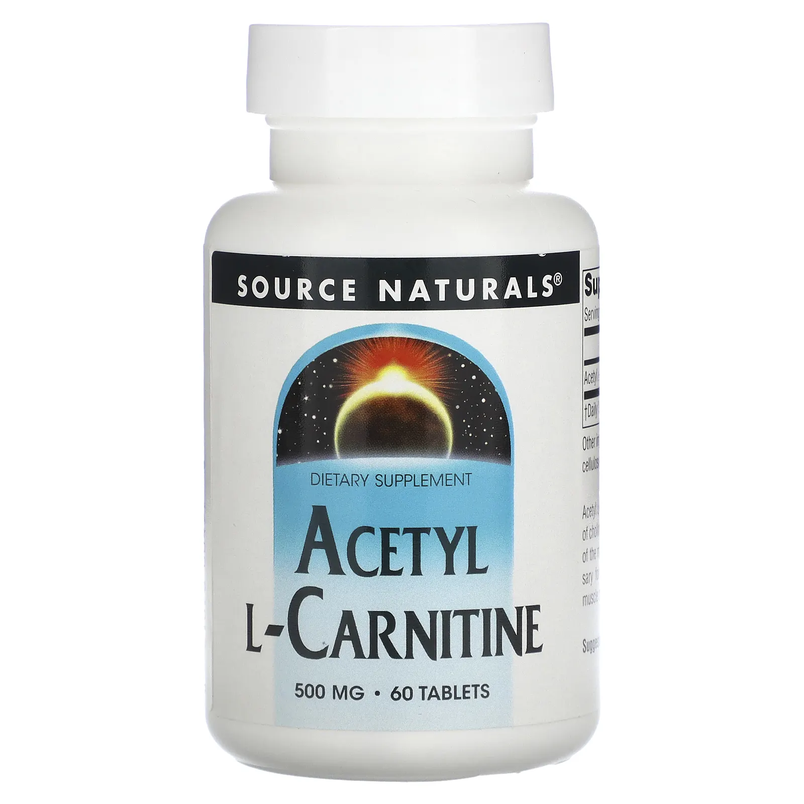 Source Naturals, ацетил-L-карнитин, 500 мг, 60 таблеток