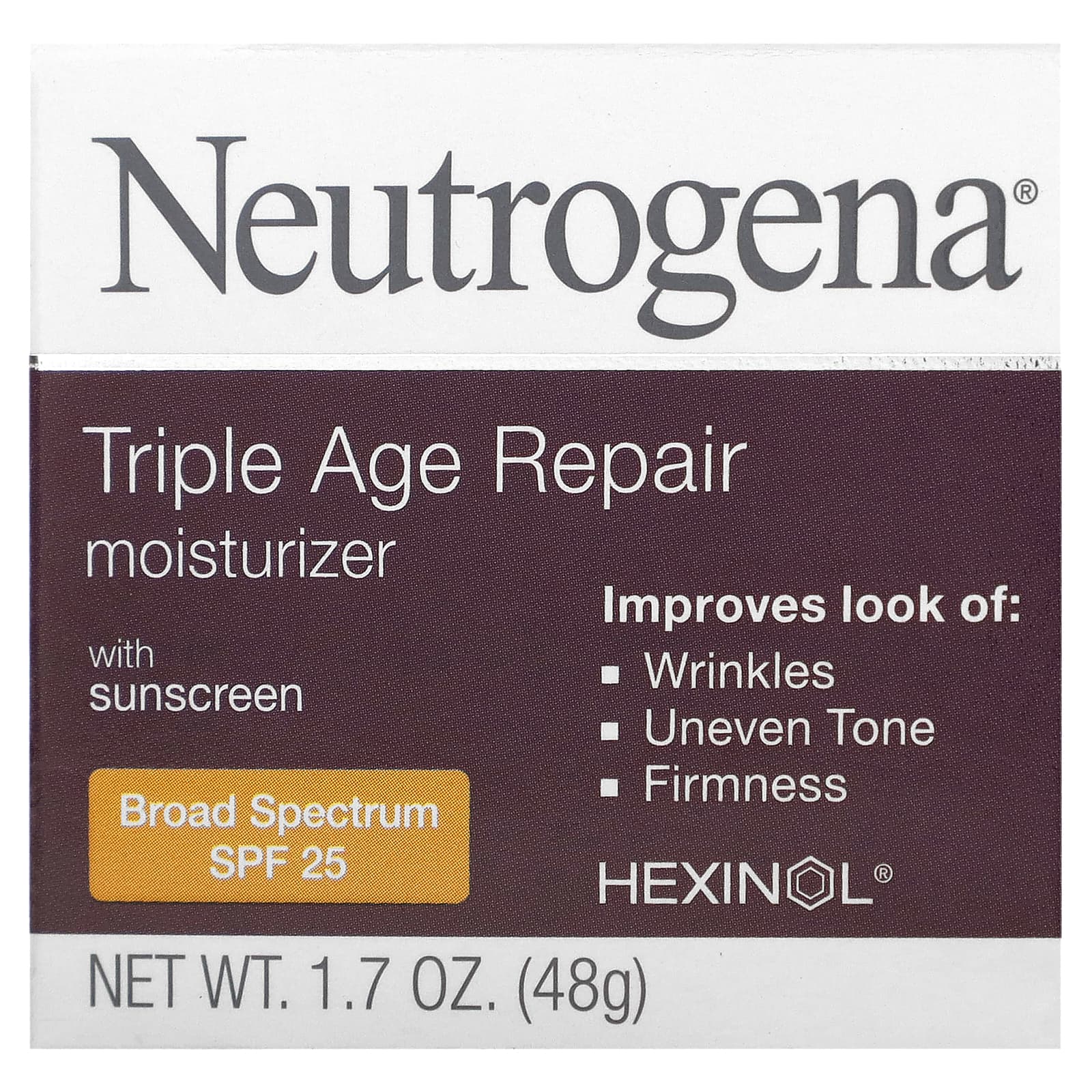 Neutrogena, Triple Age Repair, увлажняющее средство с солнцезащитным кремом, широкого спектра действия, SPF 25, 48 г (1,7 унции)