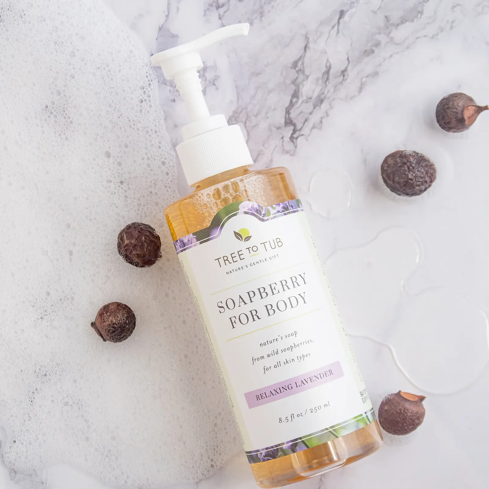 Tree To Tub, увлажняющий гель-мыло для душа с мыльным деревом, без сульфатов, сбалансированный уровень pH, для сухой и чувствительной кожи, лаванда, 250 мл (8,5 жидк. унции)