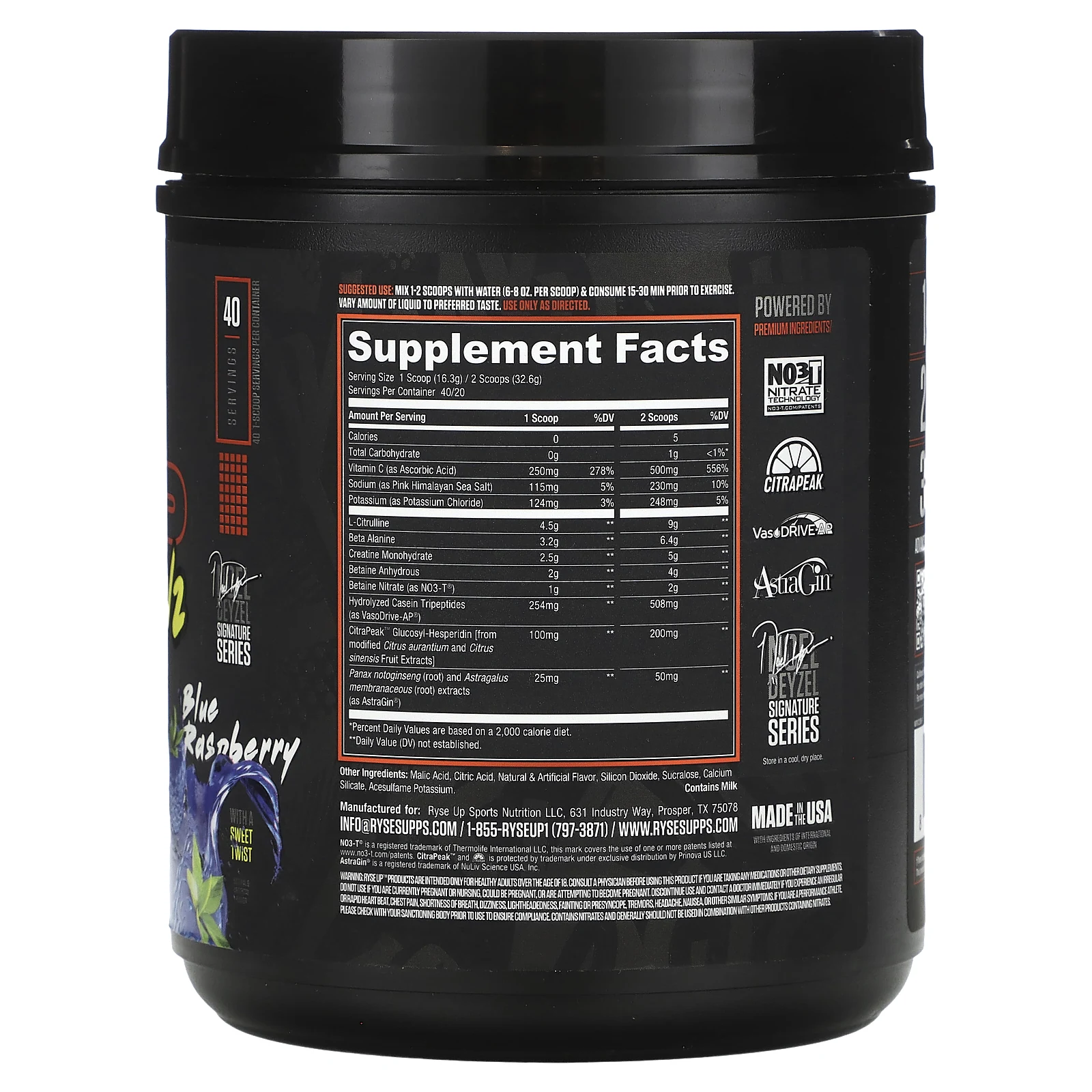 RYSE, Pump Dummy V2, предтренировочный комплекс без стимуляторов, со вкусом голубой малины, 652 г (1,44 фунта)