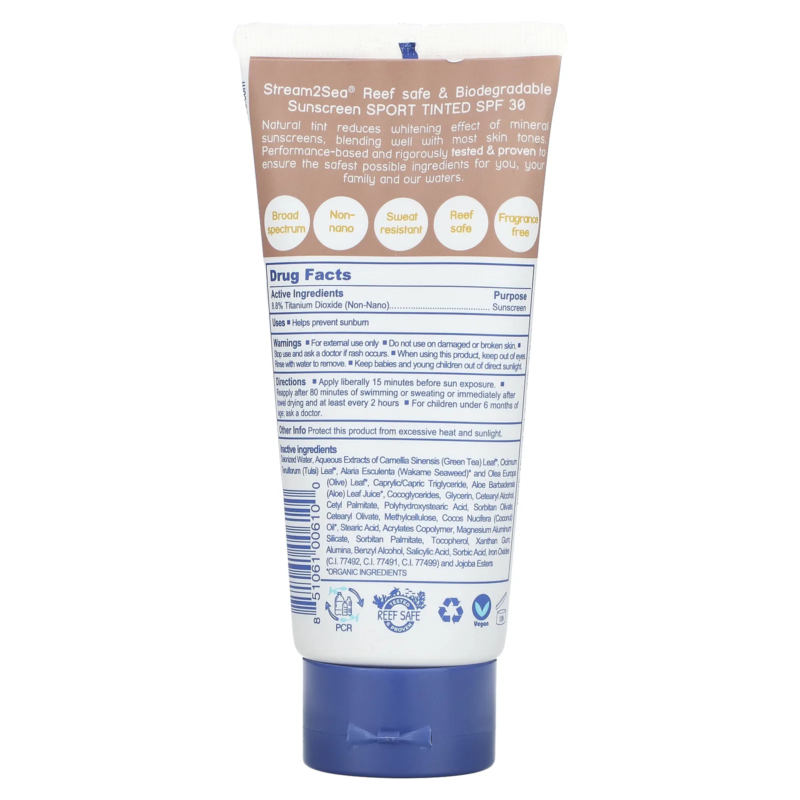 Stream2Sea, Солнцезащитное средство с тонирующим эффектом, SPF 30, без отдушек, 90 мл (3 жидк. Унции)