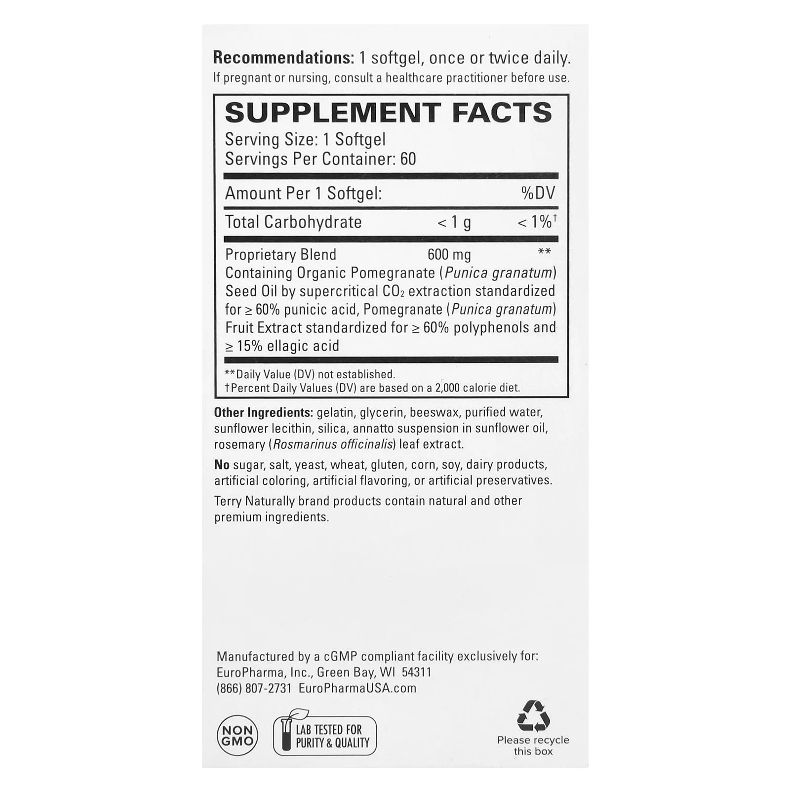 Terry Naturally, масло гранатовых косточек, 60 мягких таблеток