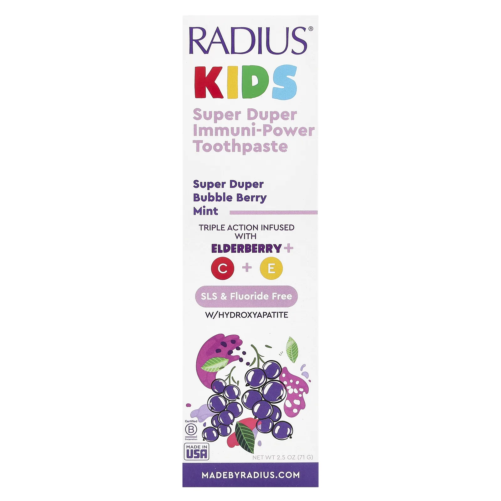 RADIUS, Super Duper Immuni-Power Toothpaste, Super Duper Bubble Berry Mint, 71 г (2,5 унции)