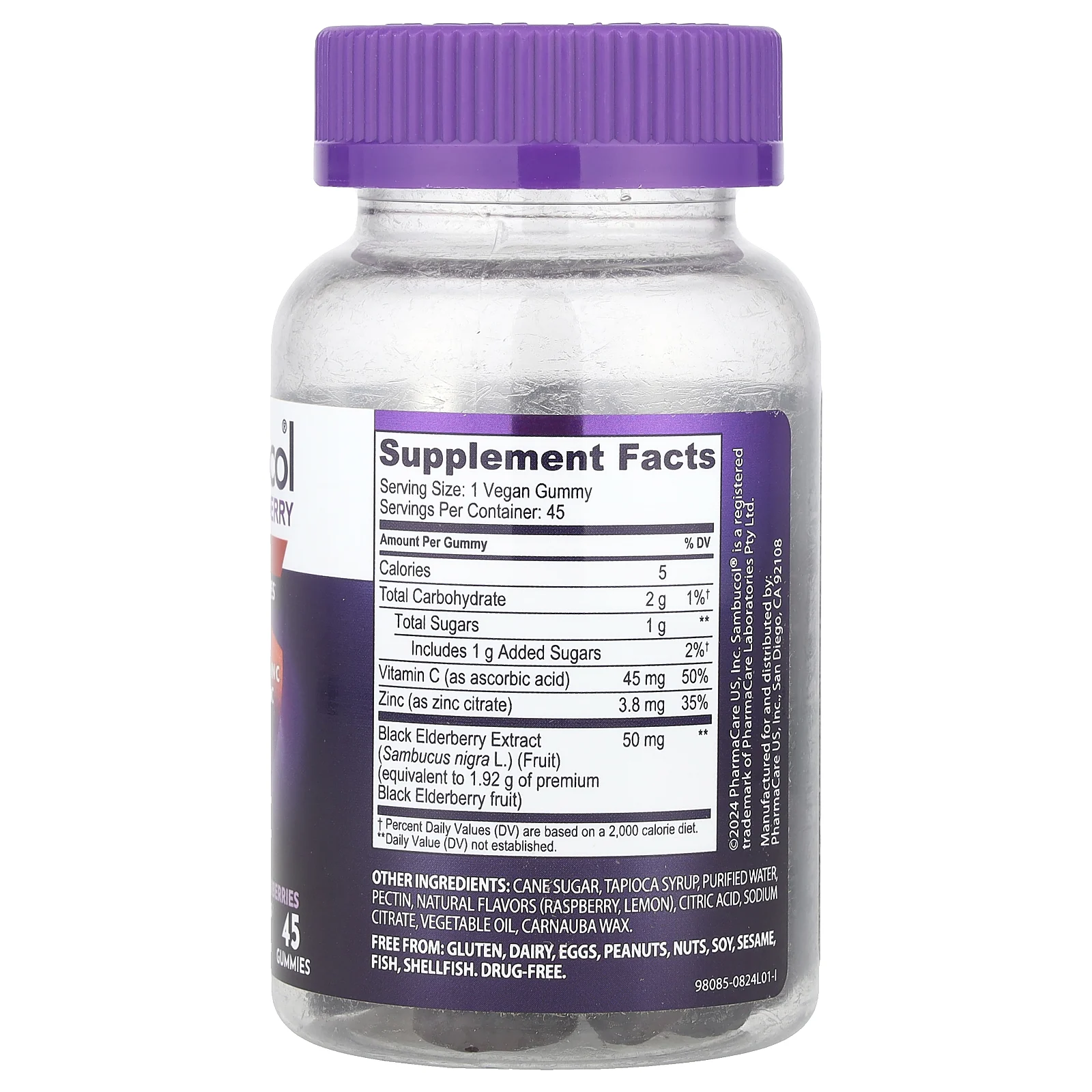 Sambucol, чёрная бузина, улучшенная добавка для укрепления иммунитета, с витамином C и цинком, 45 жевательных таблеток