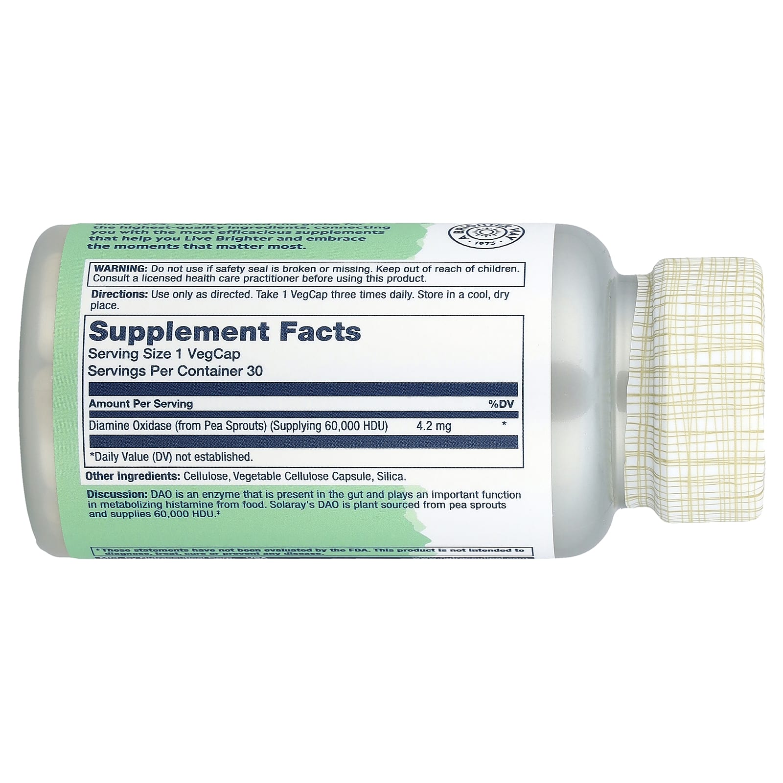 Solaray, веганский фермент DAO, 4,2 мг, 30 растительных капсул