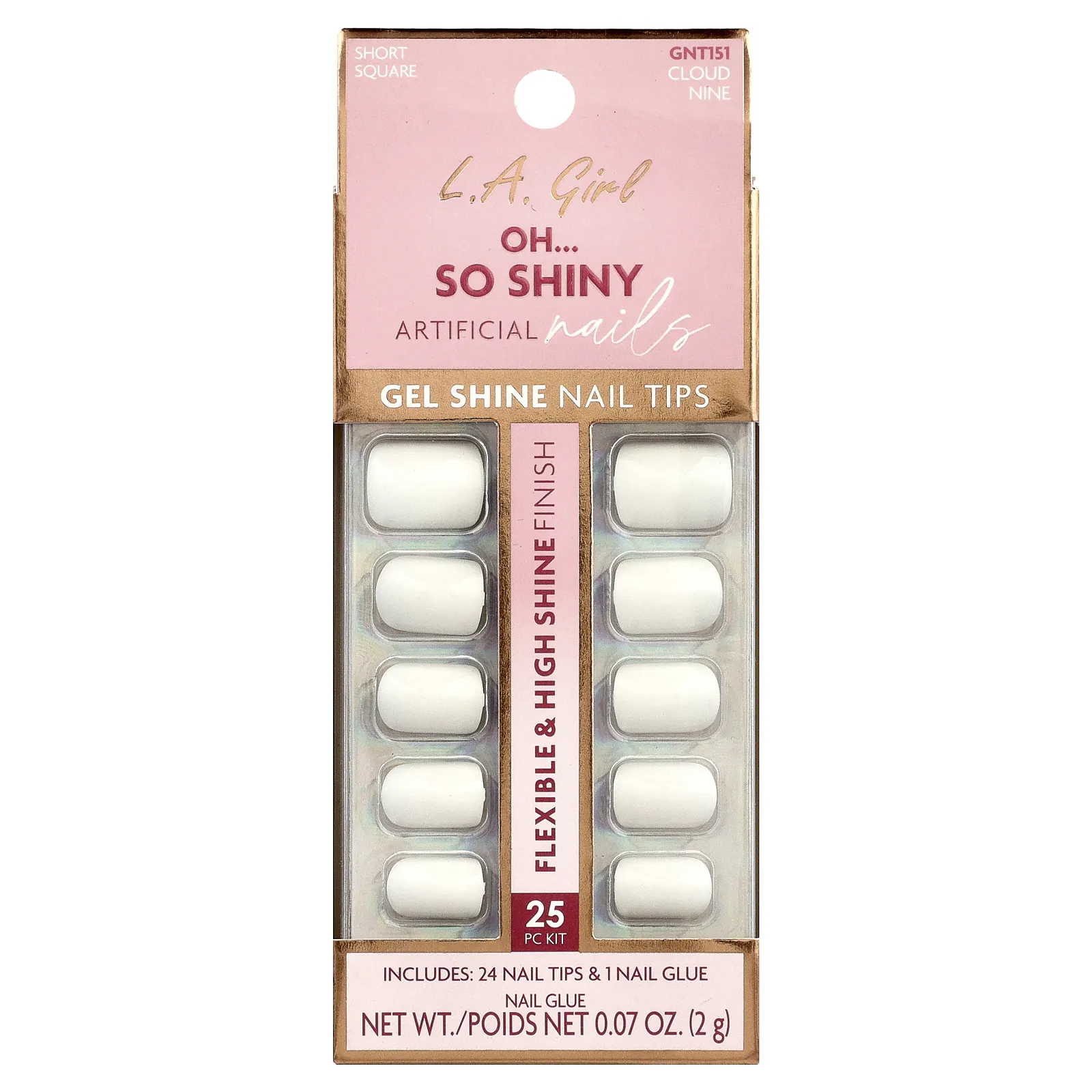 L.A. Girl, Oh So Shiny, искусственные ногти, гелевые типсы для сияния ногтей, GNT151 Облако Nine, набор из 25 предметов