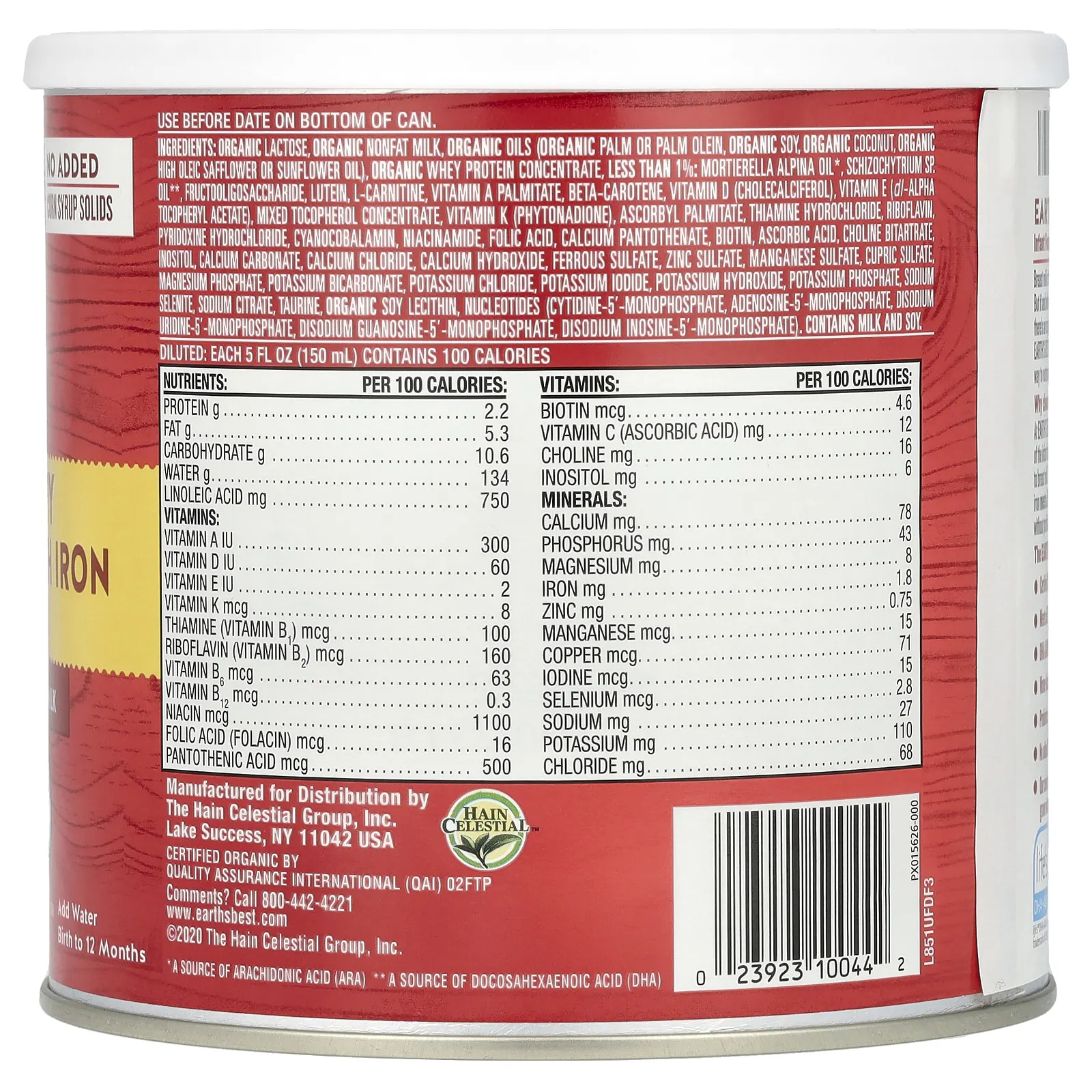 Earth's Best, Organic Dairy, смесь для младенцев с железом, от рождения до 12 месяцев, 595 г (21 унция)