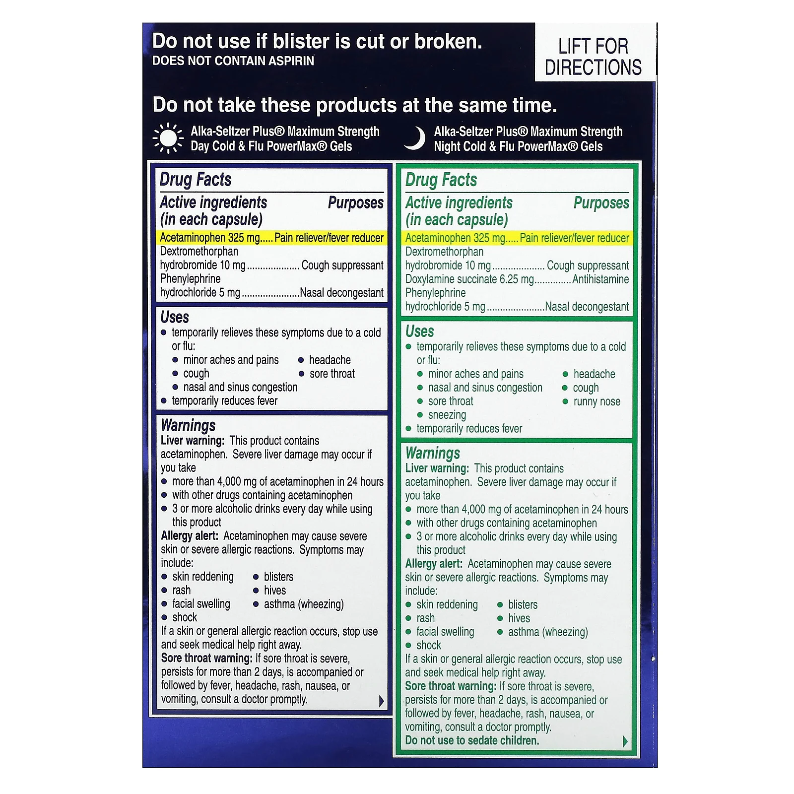 Alka-Seltzer Plus, Максимальная сила действия при простуде и гриппе, PowerMax, дневное и ночное средство, 24 жидких геля