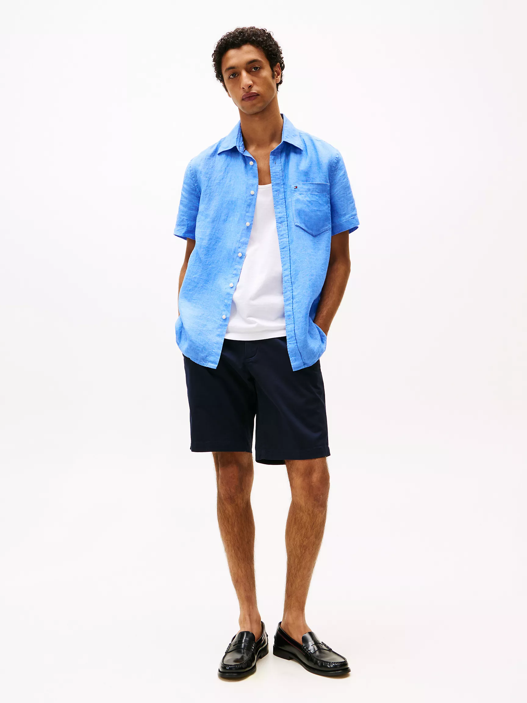 Мужская рубашка Tommy Hilfiger, Рубашка из окрашенного льна с короткими рукавами