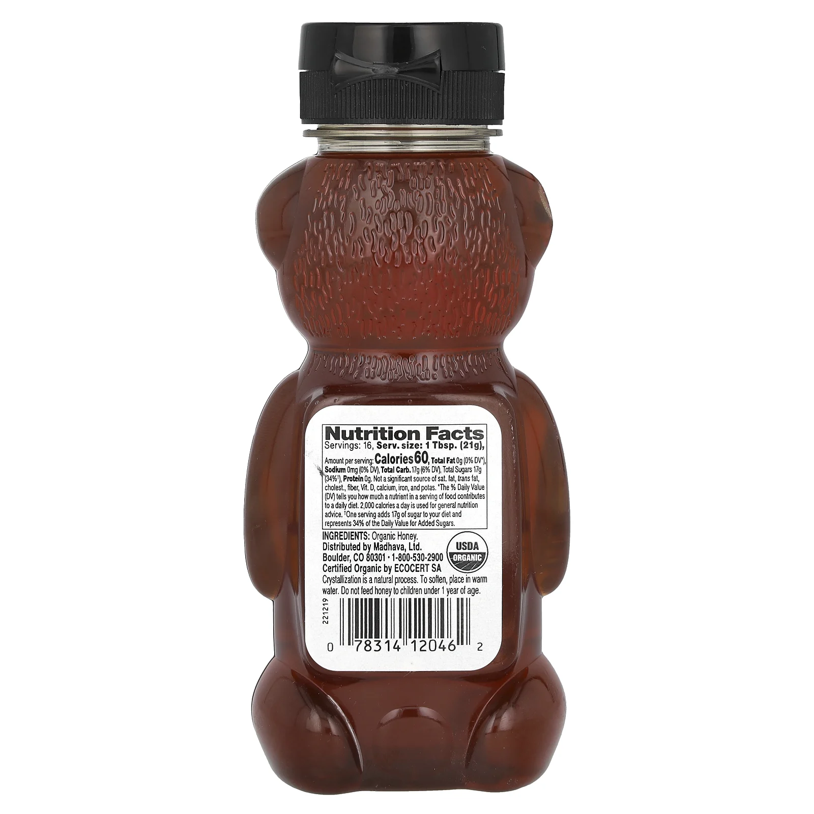 Madhava Natural Sweeteners, Органический янтарный мед, нефильтрованный, 340 г (12 унций)