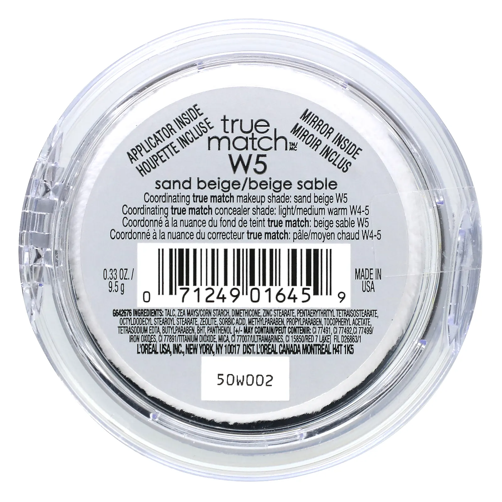 L'Oréal, True Match, супер-смываемая пудра, согревающий, W5 песочный бежевый, 9,5 г (0,33 унции)