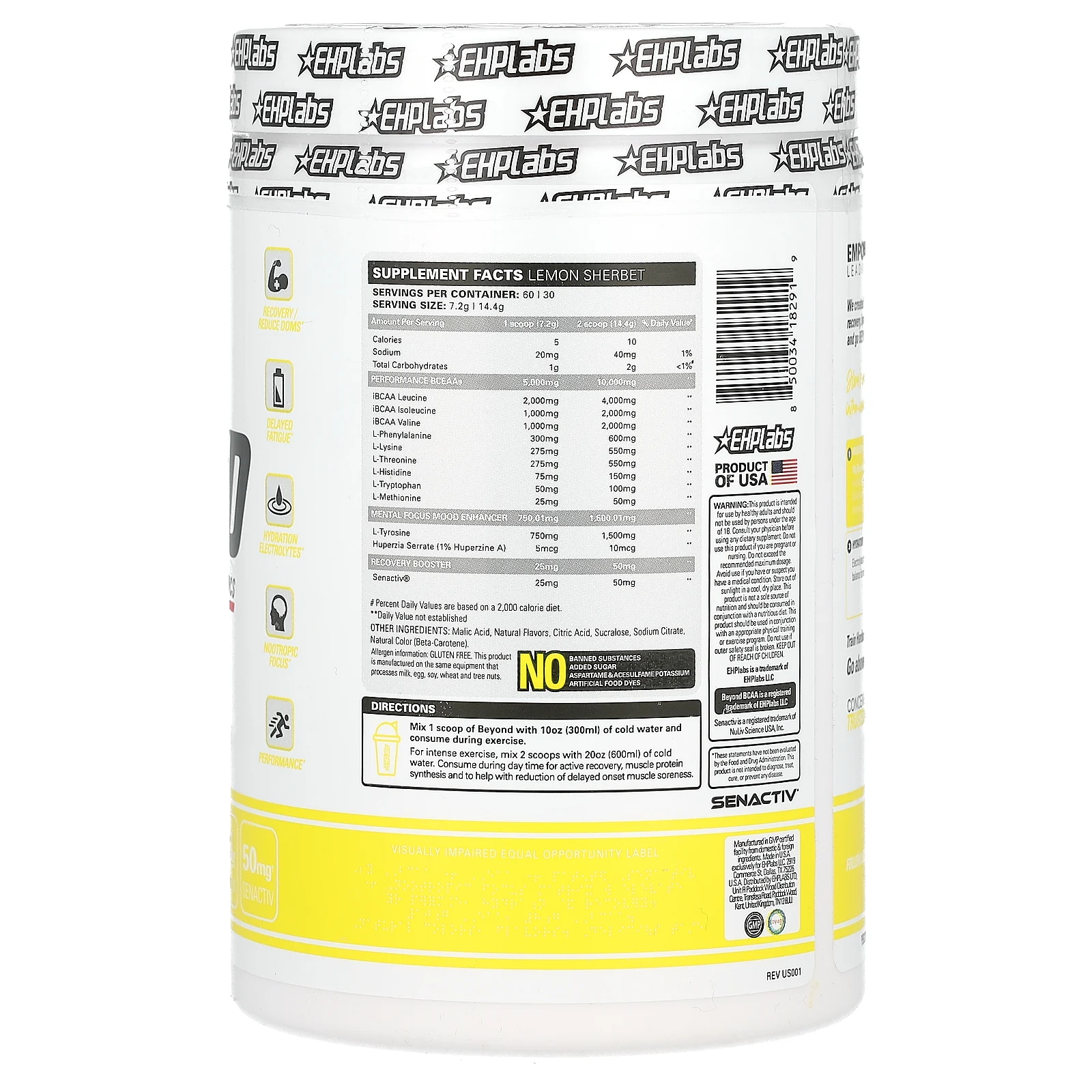 EHPlabs, Beyond, BCAA и EAA, со вкусом лимонного щербета, 432 г (15,2 унции)