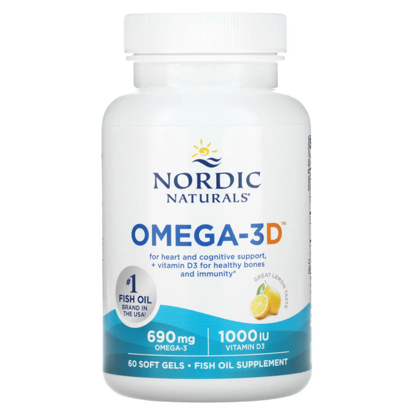 Nordic Naturals, Omega-3D, со вкусом лимона, 60 капсул