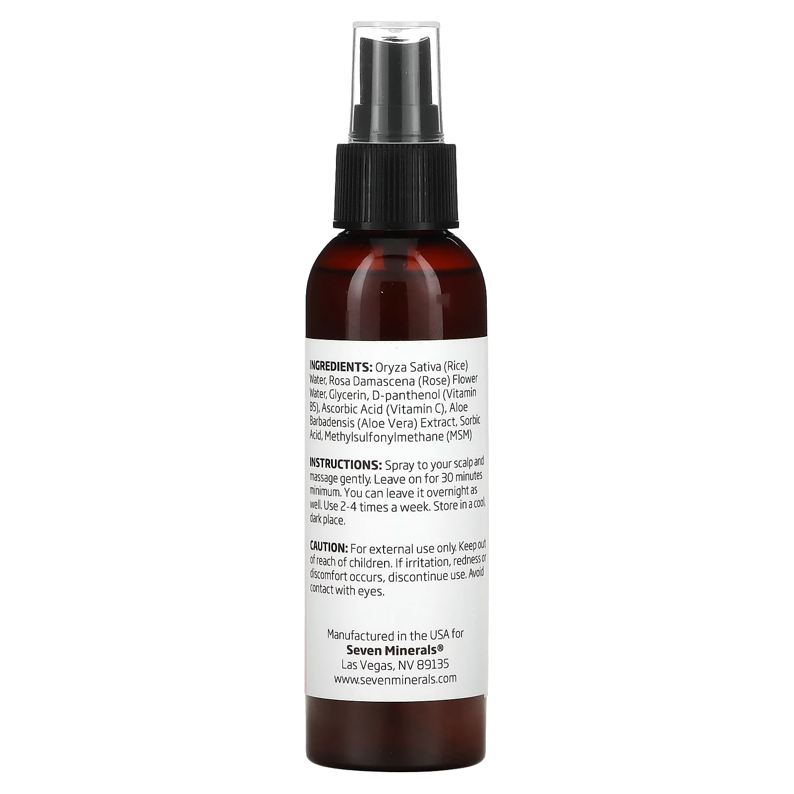 Seven Minerals, Спрей для волос с рисовой водой, розой и МСМ, 120 мл (4 жидк. Унции)