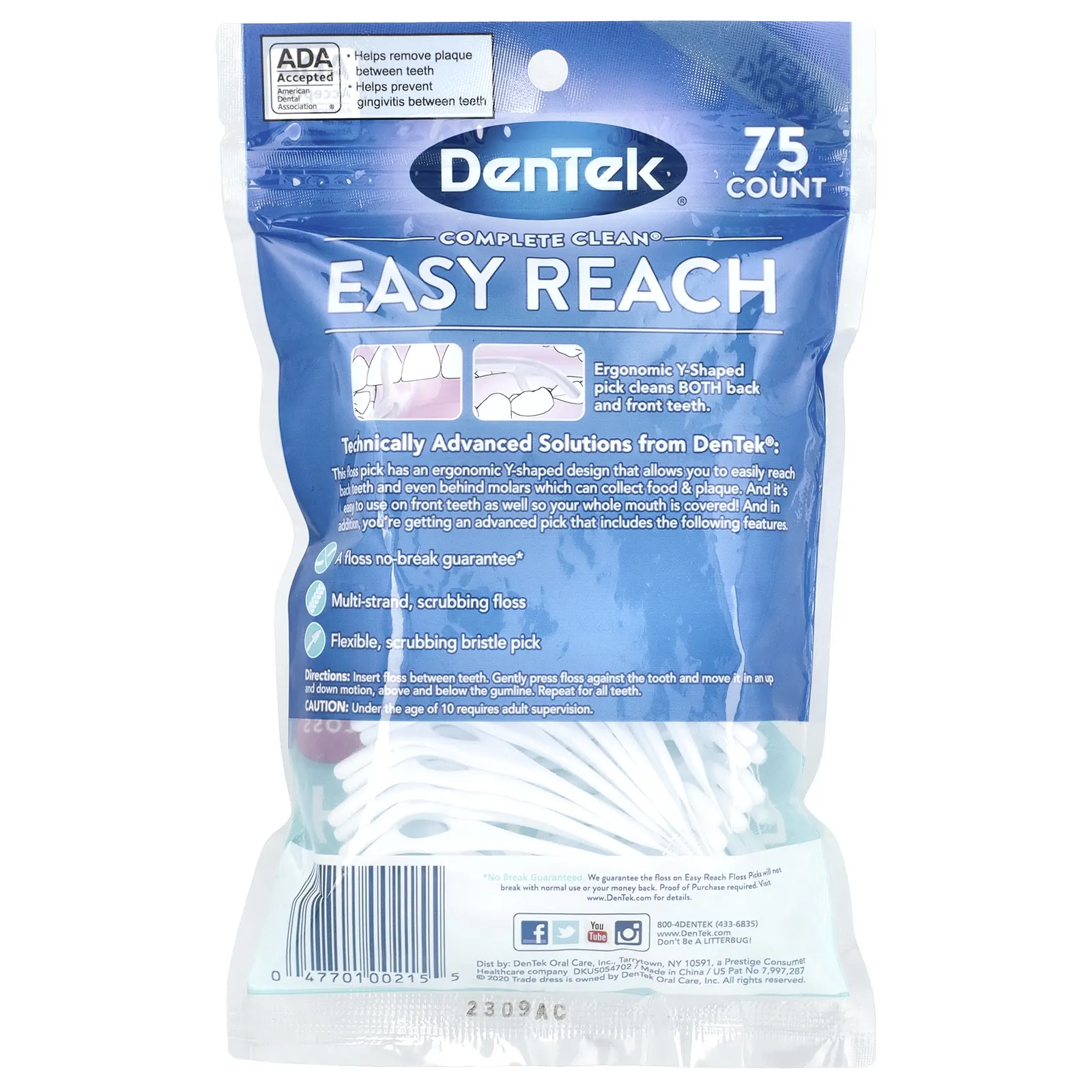 DenTek, Complete Clean, легкие зубочистки, жидкость для полоскания рта, 75 зубочисток