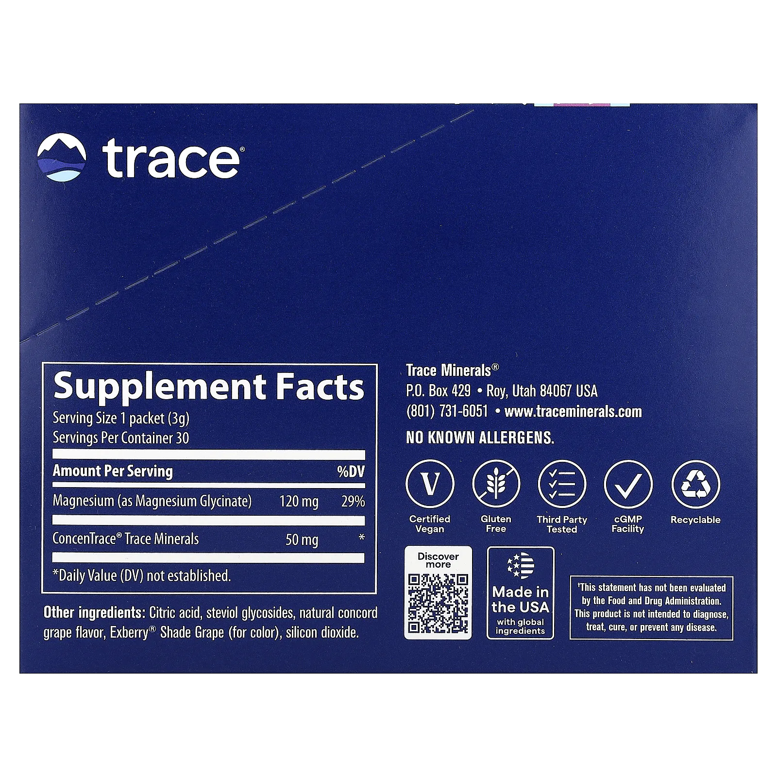 Trace, Порошок глицината магния, виноград, 30 пакетиков по 3 г (0,11 унции)