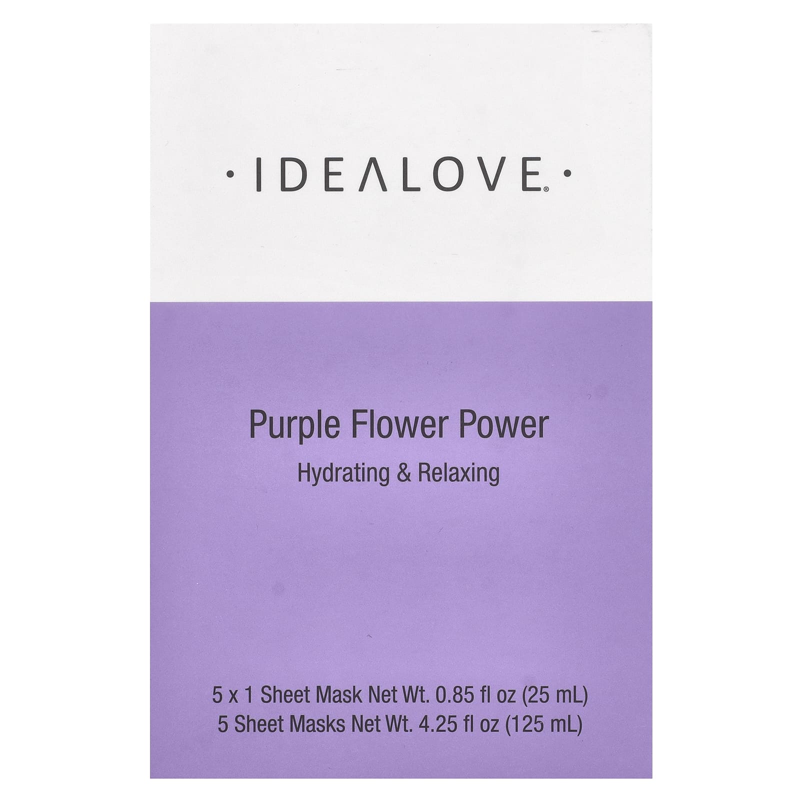 Idealove, Purple Flower Power, 5 тканевых косметических масок, 25 мл (0,85 жидк. унции) каждая