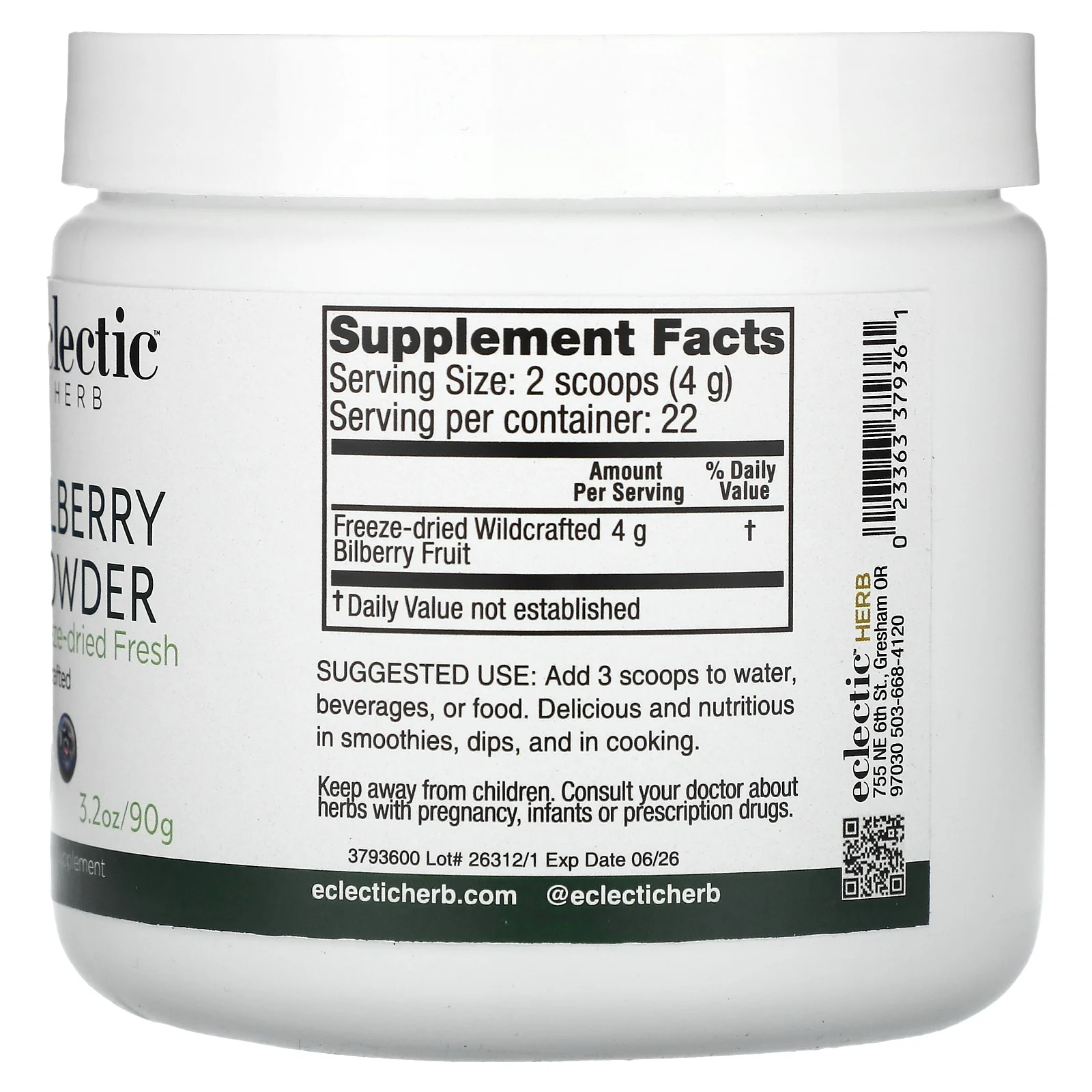 Eclectic Herb, Черничный порошок, 90 г (3,2 унции)