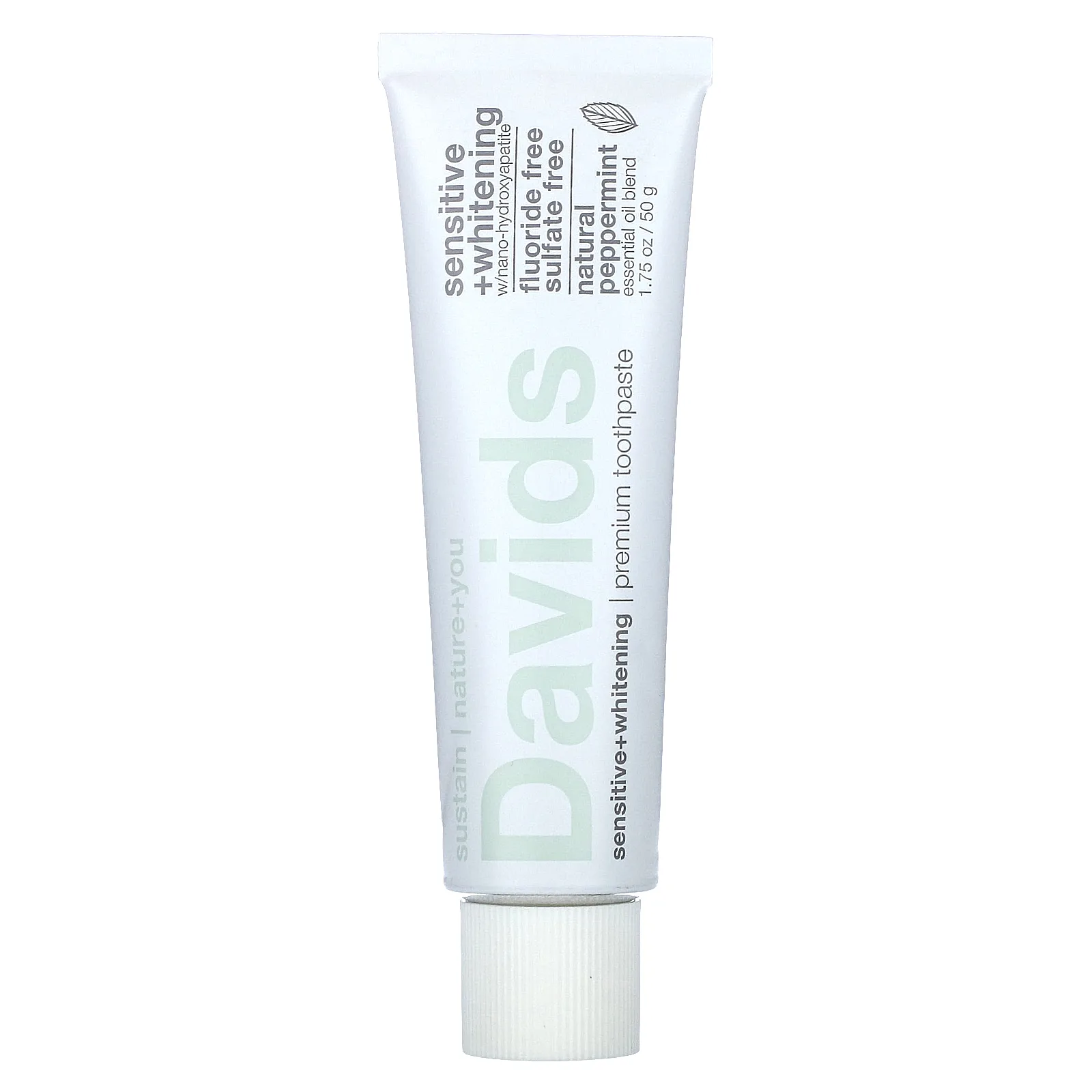 Davids Natural Toothpaste, Premium Toothpaste, Sensitive + Whitening, натуральная перечная мята, 50 г (1,75 унции)